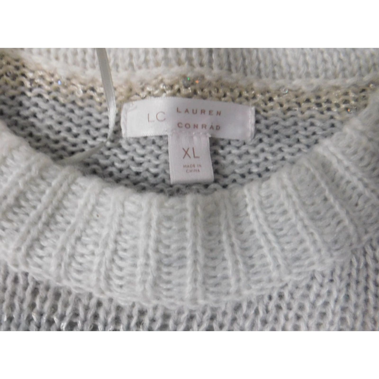 Vintage LC Lauren Conrad Womens Sweater XL gray striped pullover crew neck rib knit stretch Size XL / US 12-14 / IT 48-50 - 4 Thumbnail