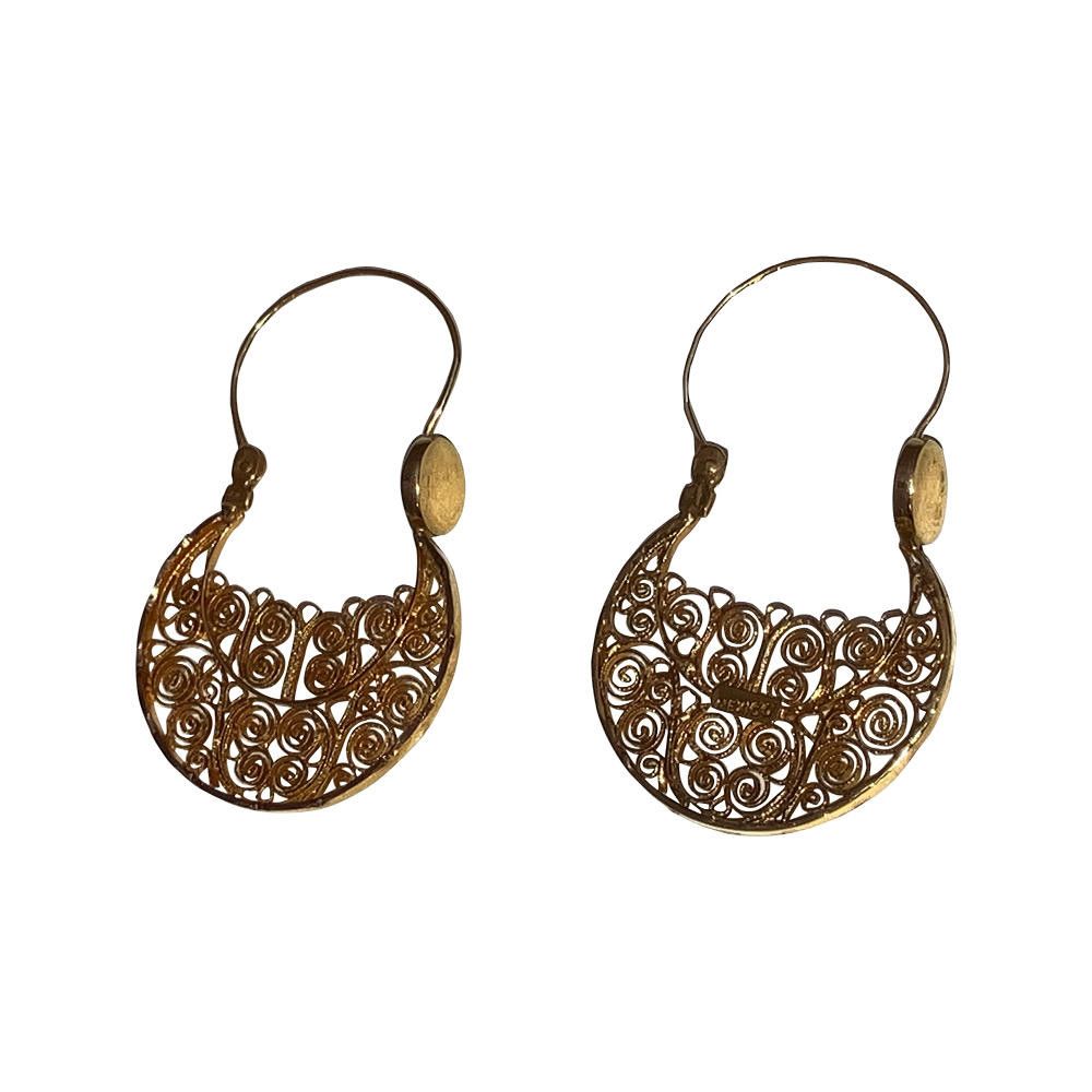Designer 14 KT Gold Mexican Filigree Hoop Earrings Size ONE SIZE - 1 Thumbnail