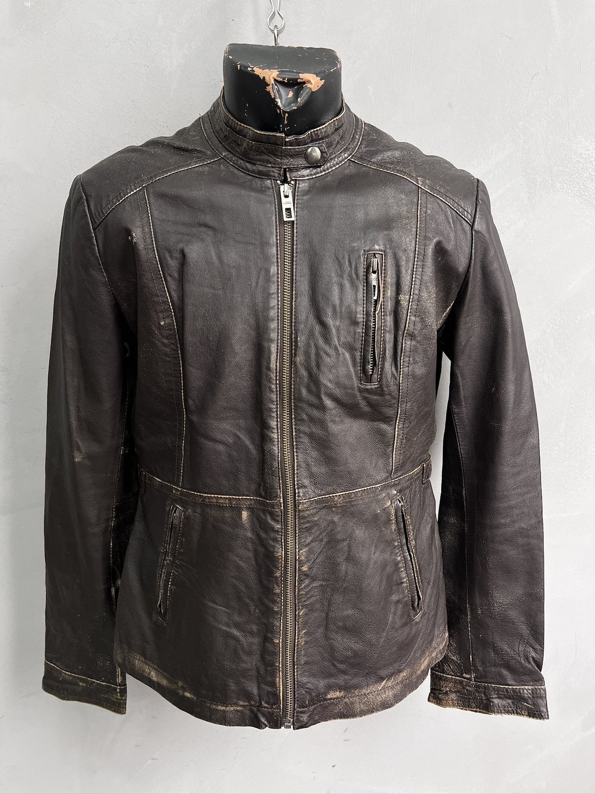 14th Addiction CUSTOM Cross Zipper Distressed Leather Jacket | Grailed
