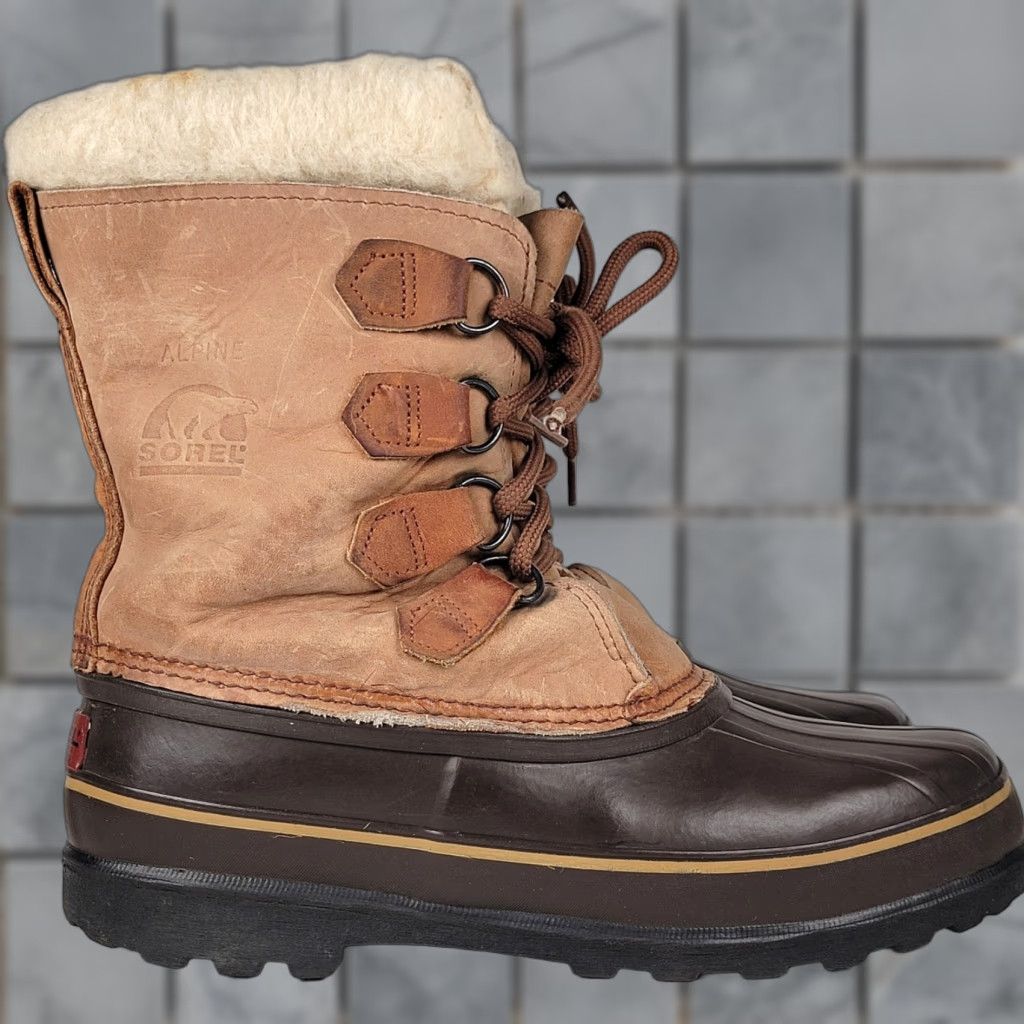 SOREL Sorel Caribou Boots Womens 6 Leather Waterproof Insulated Rubber Winter Brown/Tan Canada Size US 10 / IT 40 - 1 Thumbnail