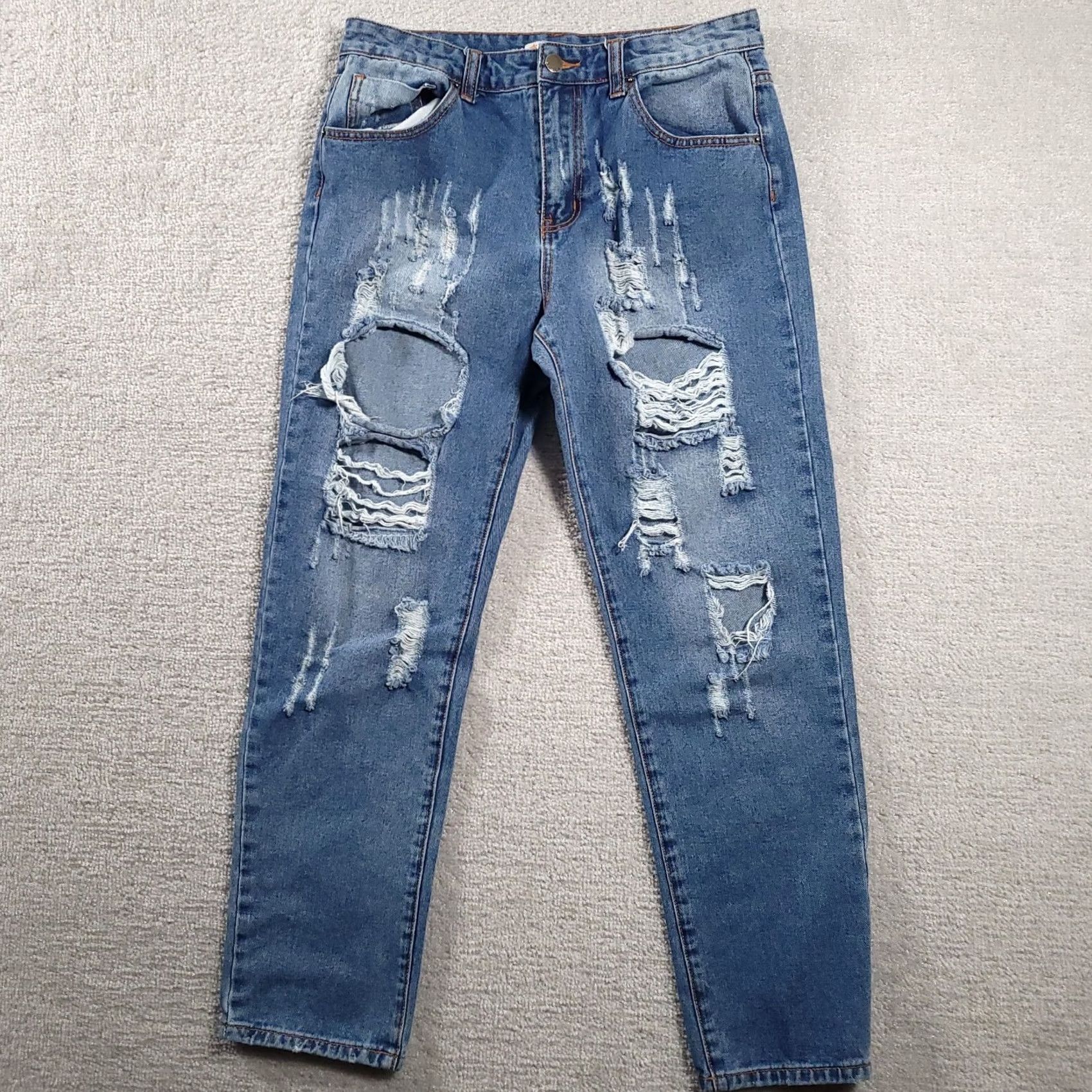 Denime American Bazi Jeans Womens Adult L 32x28.5 Blue Denim Distressed Ripped Tapered Jeans Womens Size 36" / US 14 / IT 50 - 2 Thumbnail