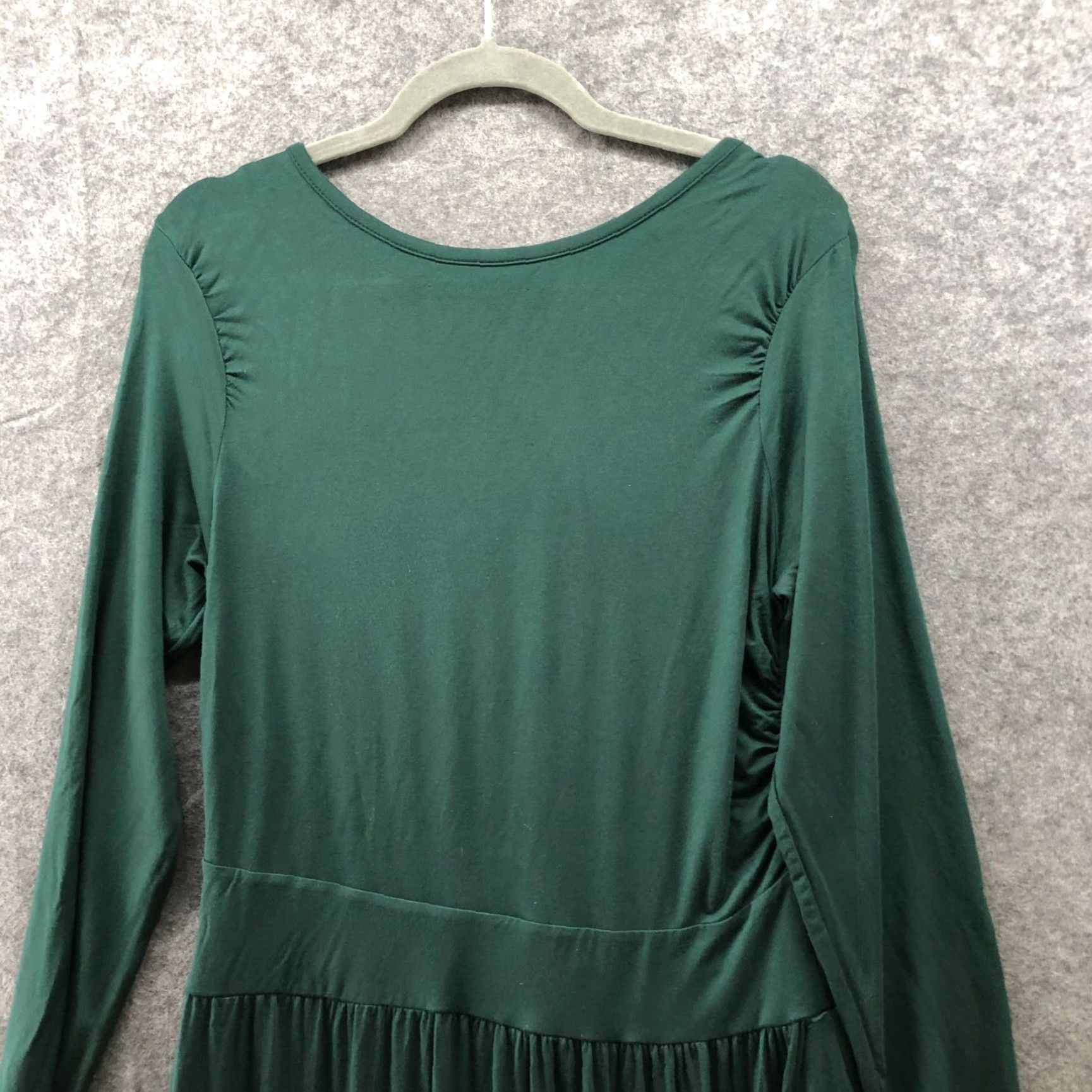 Vintage Zesica Dress Womens L Forest Green Jersey Knit Maxi A-Line Long Sleeve Pullover Crew Neck Pockets Ruffle Holiday Casual Winter Spring Fall Size L / US 10 / IT 46 - 4 Thumbnail