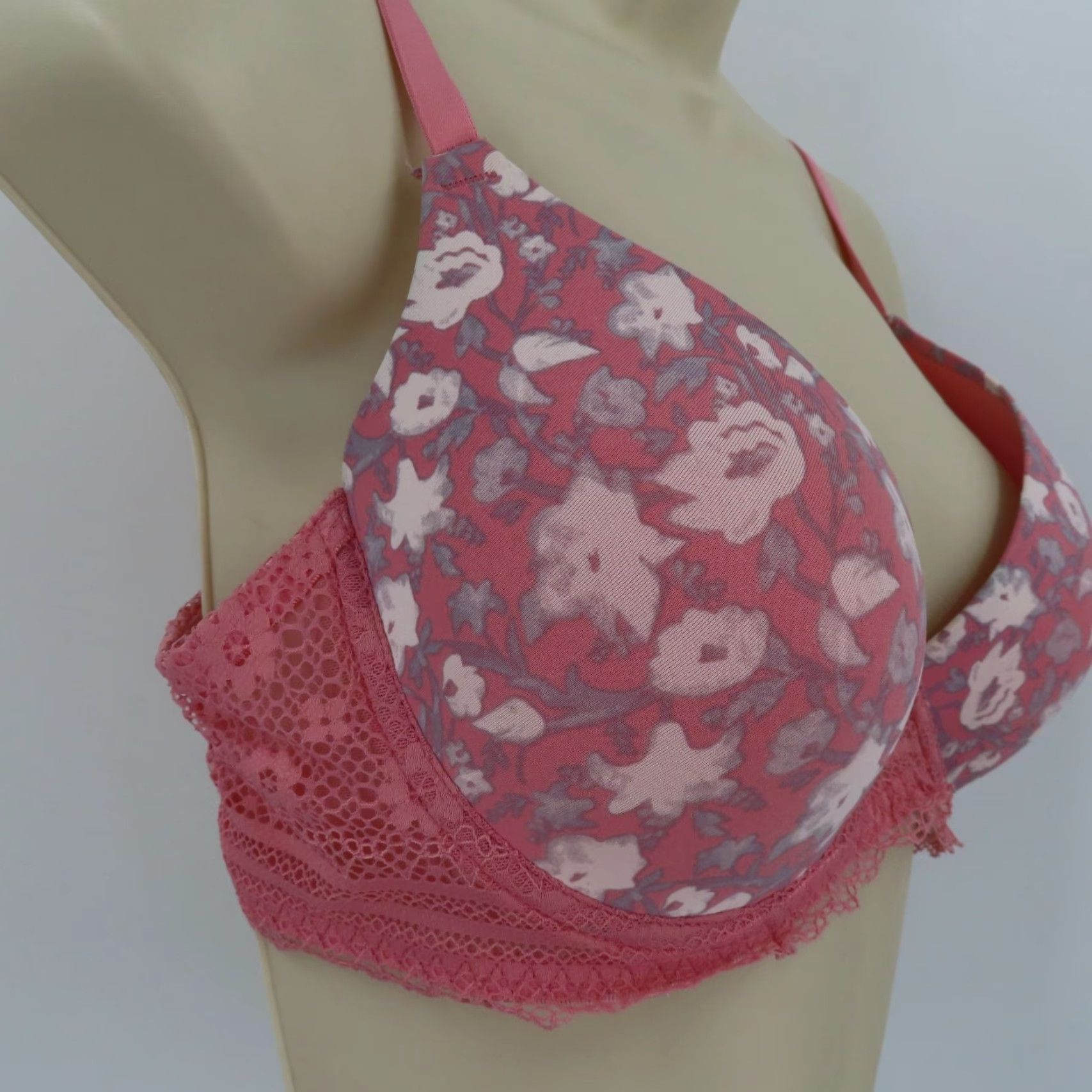 Lucky Brand Lucky Brand Bra 36C Pink White Floral Lace Underwire Lined Womens Size ONE SIZE - 2 Thumbnail