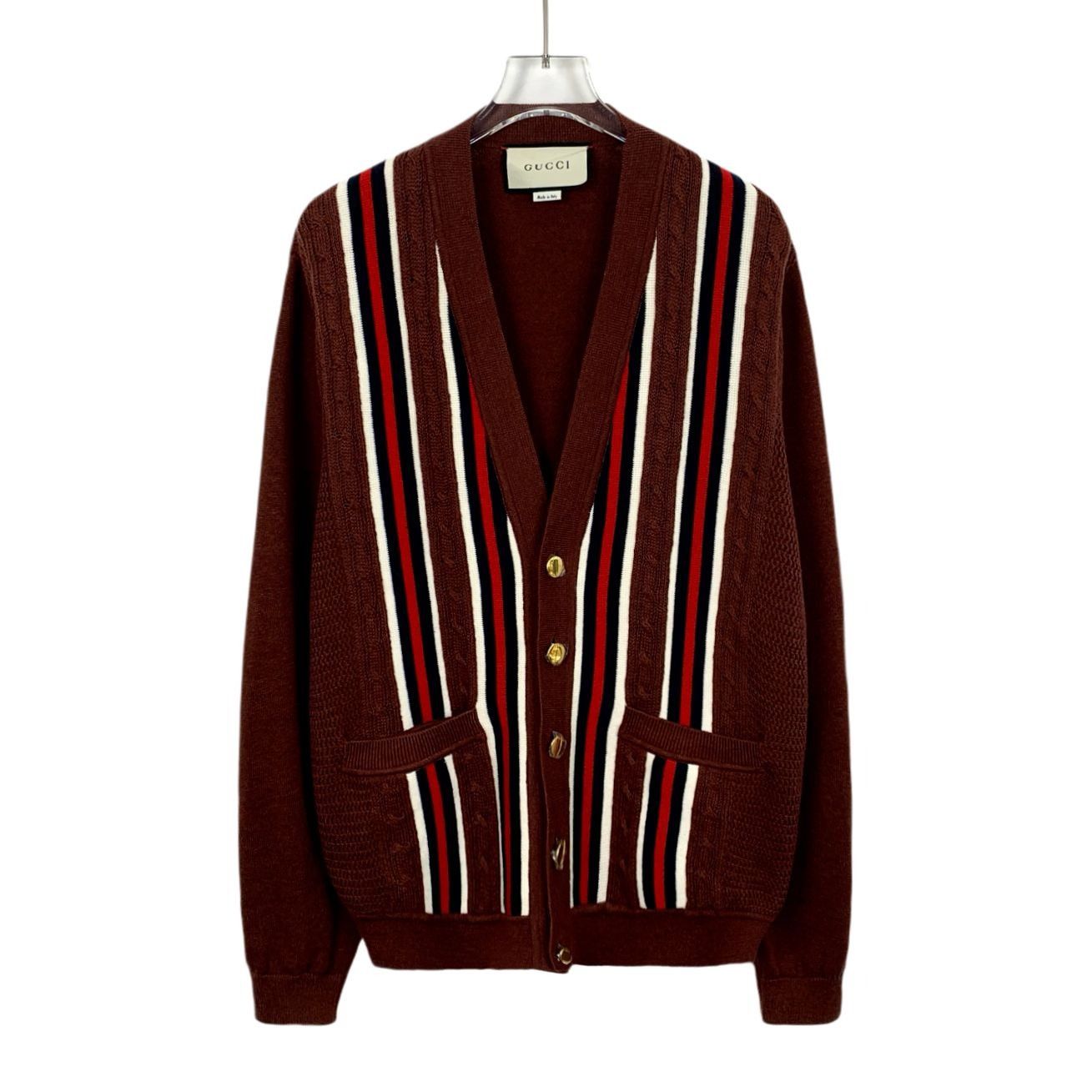 Gucci Gucci Mens Brown & Multicolor Striped Wool Cotton Blend Card Size S / US 4 / IT 40 - 1 Thumbnail