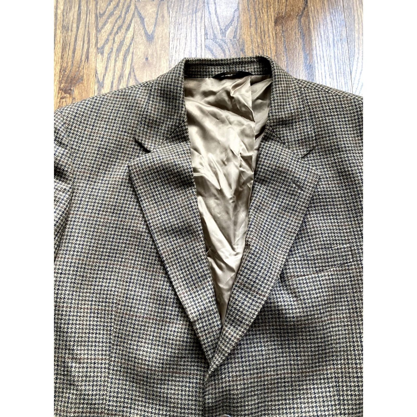 Brooks Brothers VINTAGE Brooks Brothers Mens Beige Houndstooth Lambswool Jacket Blazer Sport Coat 44R Size 44R - 4 Thumbnail