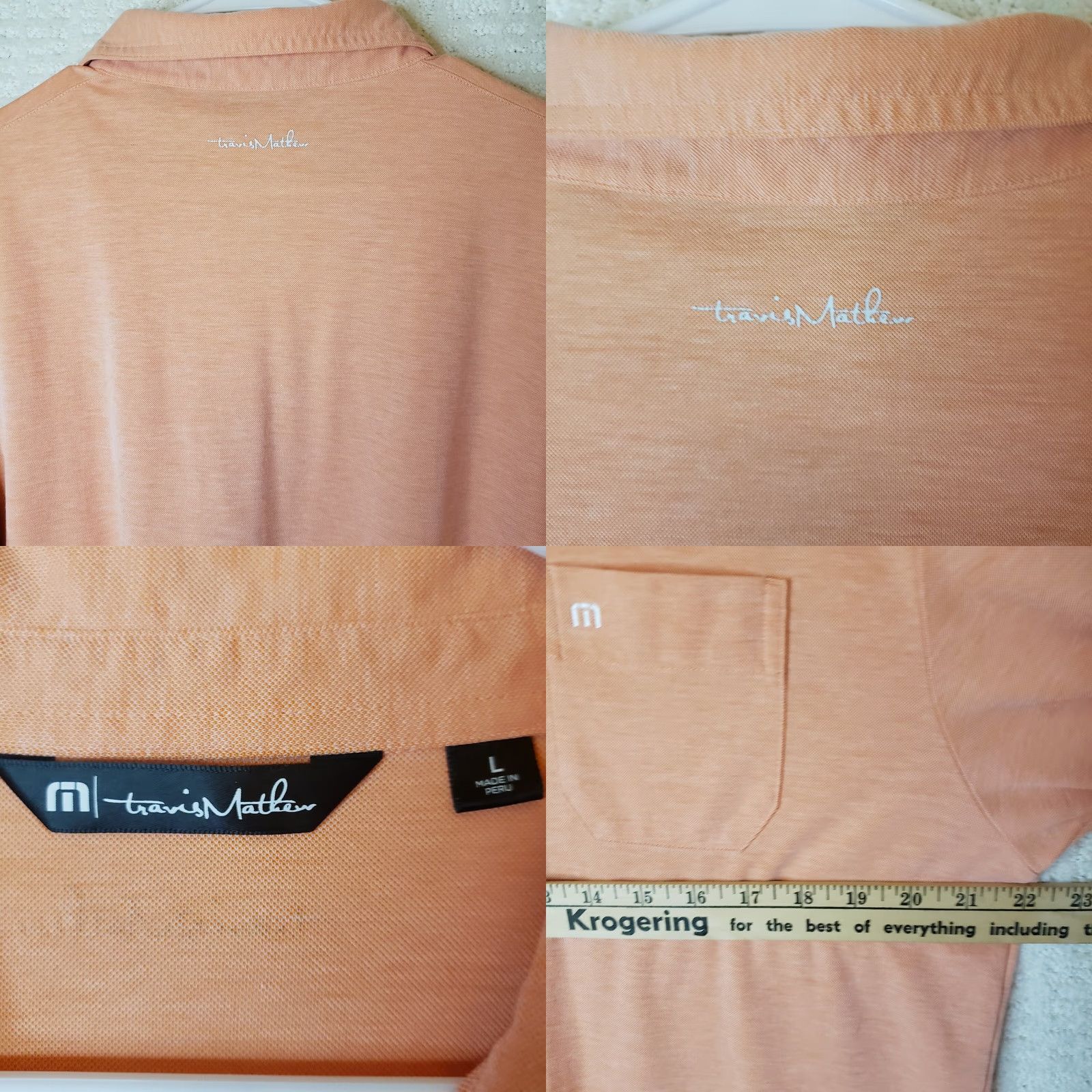 TravisMathew Travis Mathew Men Polo L Coral Pima Cotton Short Sleeve Slit Logo Button-Down Shirt Regular Fit Size US L / EU 52-54 / 3 - 8 Thumbnail