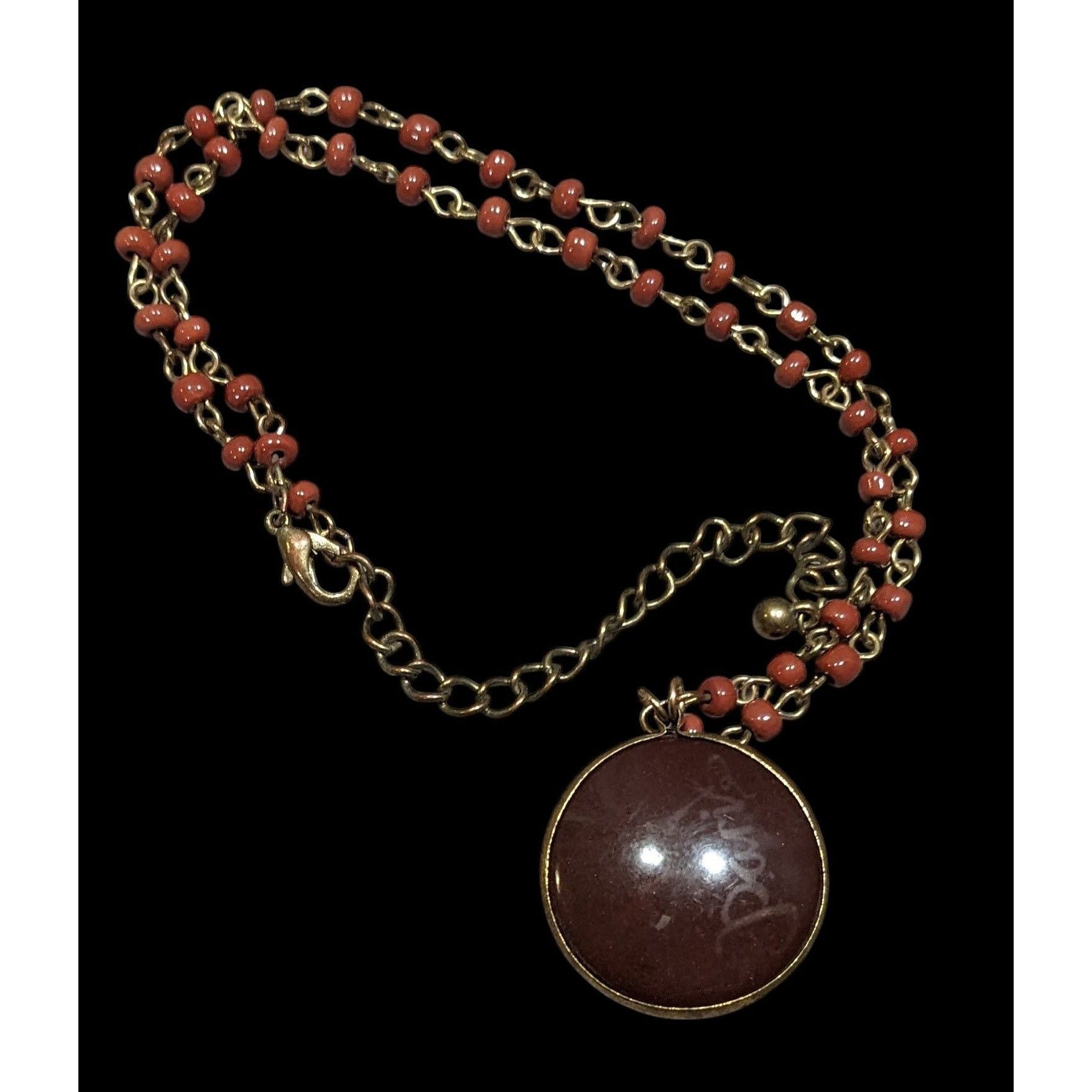 Other Vintage Paris Brown And Gold Tone Beaded Pendant Necklace Size ONE SIZE - 1 Thumbnail