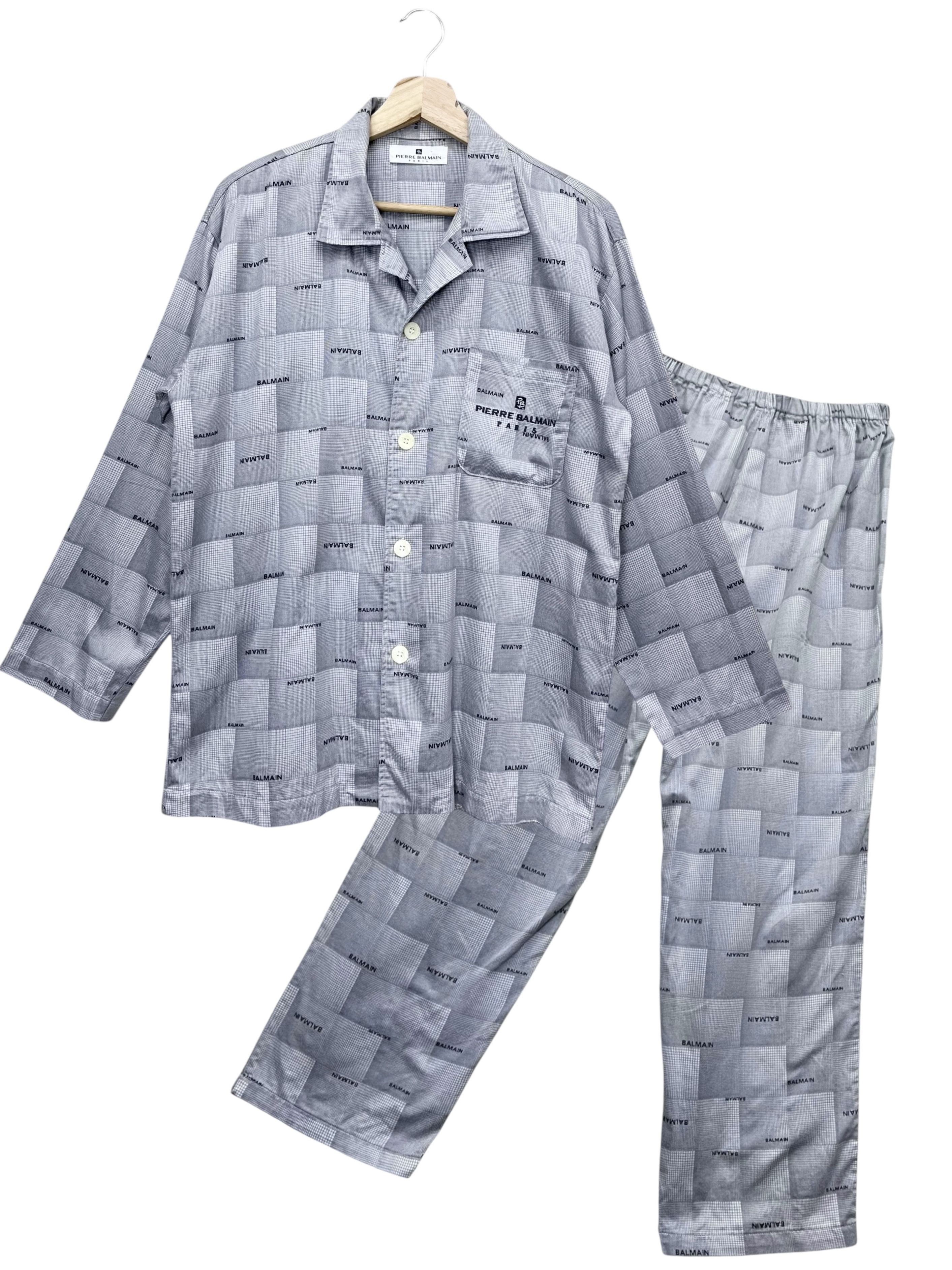 Pierre Balmain 🔥Vintage PIERRE BALMAIN Monogram Check Cotton Pajamas Set Size US M / EU 48-50 / 2 - 1 Thumbnail