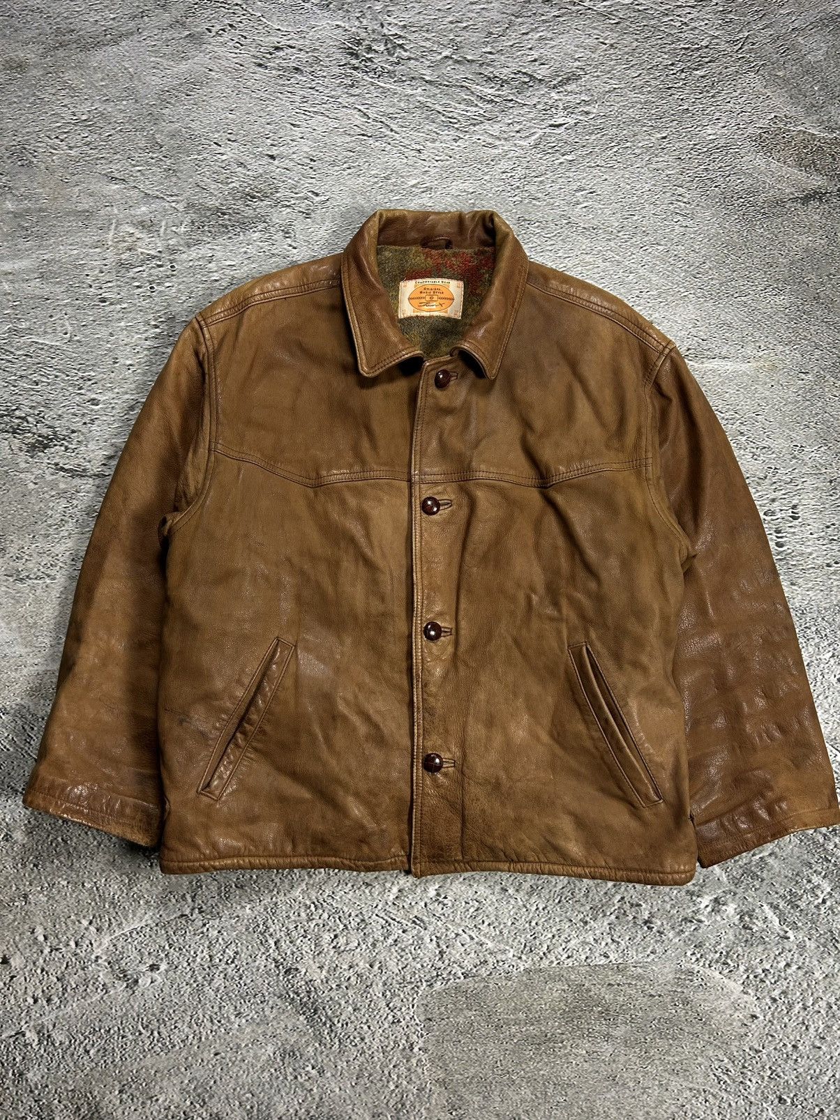 Vintage Vintage Leather Jacket Wool Lining Viscose Brown FourX Size US L / EU 52-54 / 3 - 1 Thumbnail