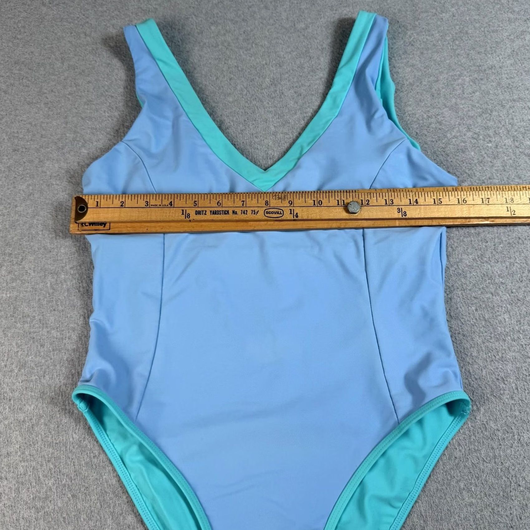 Vintage 93 Play Street One Piece XL Blue V Neck Aqua Trim Beac Tank Wide Straps Sleeveless Lined Stretch Womens Bathing Suit Size ONE SIZE - 5 Thumbnail