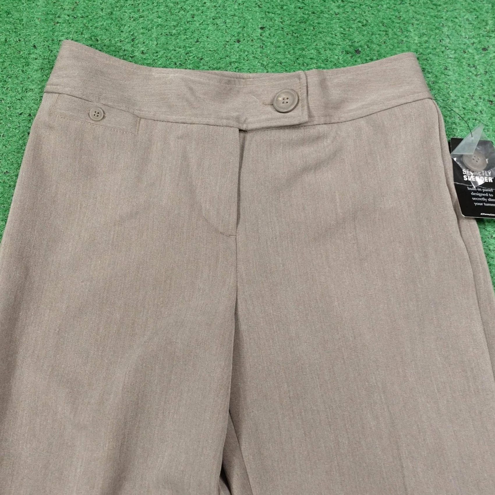 Vintage East 5th Dress Pants Womens 4 Beige Classic Taupe Shaping Stretch Pockets Zip Button Flat Front Size 27" / US 4 / IT 40 - 2 Thumbnail