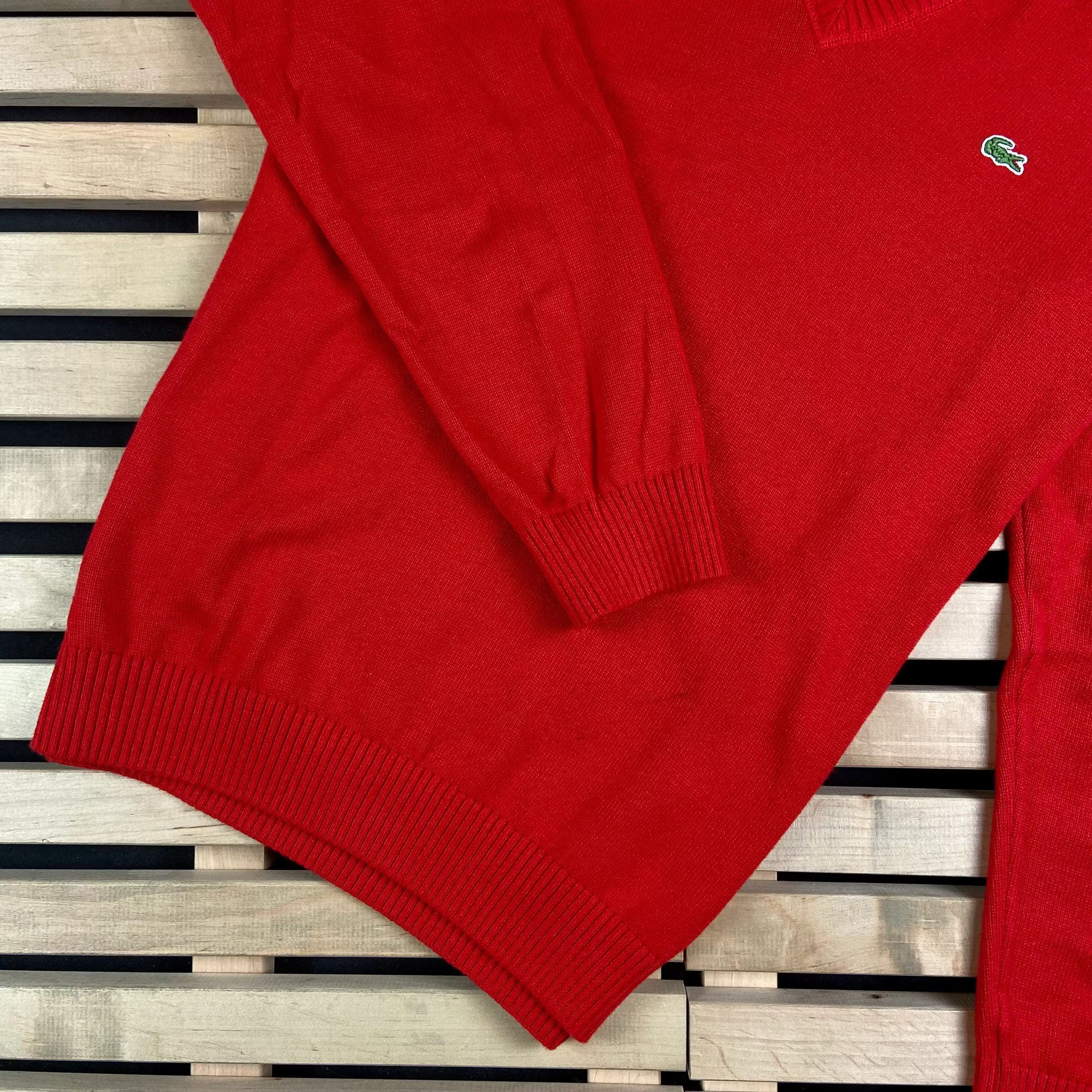 Lacoste × Vintage Mens Jumper Lacoste Vintage V Neck Size L Red Size US L / EU 52-54 / 3 - 3 Thumbnail