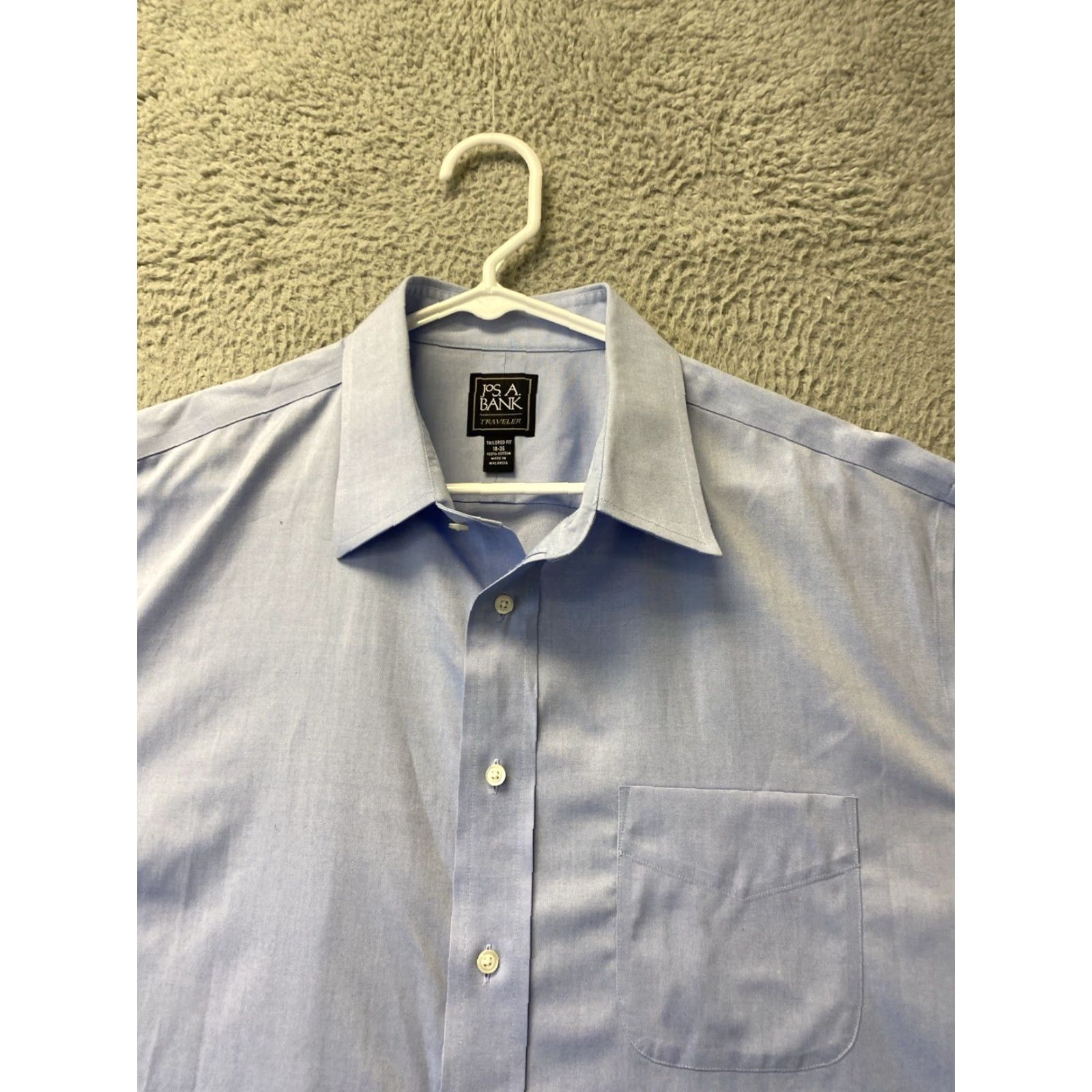 Jos. A. Bank Jos. A. Bank Shirt Mens 18 35 Blue Button-Up Long Sleeve Slim Regular Cotton Button-Up Shirt | Blue Colorful Classic Preppy All Seasons Mens Shirt Size US XXL / EU 58 / 5 - 3 Thumbnail