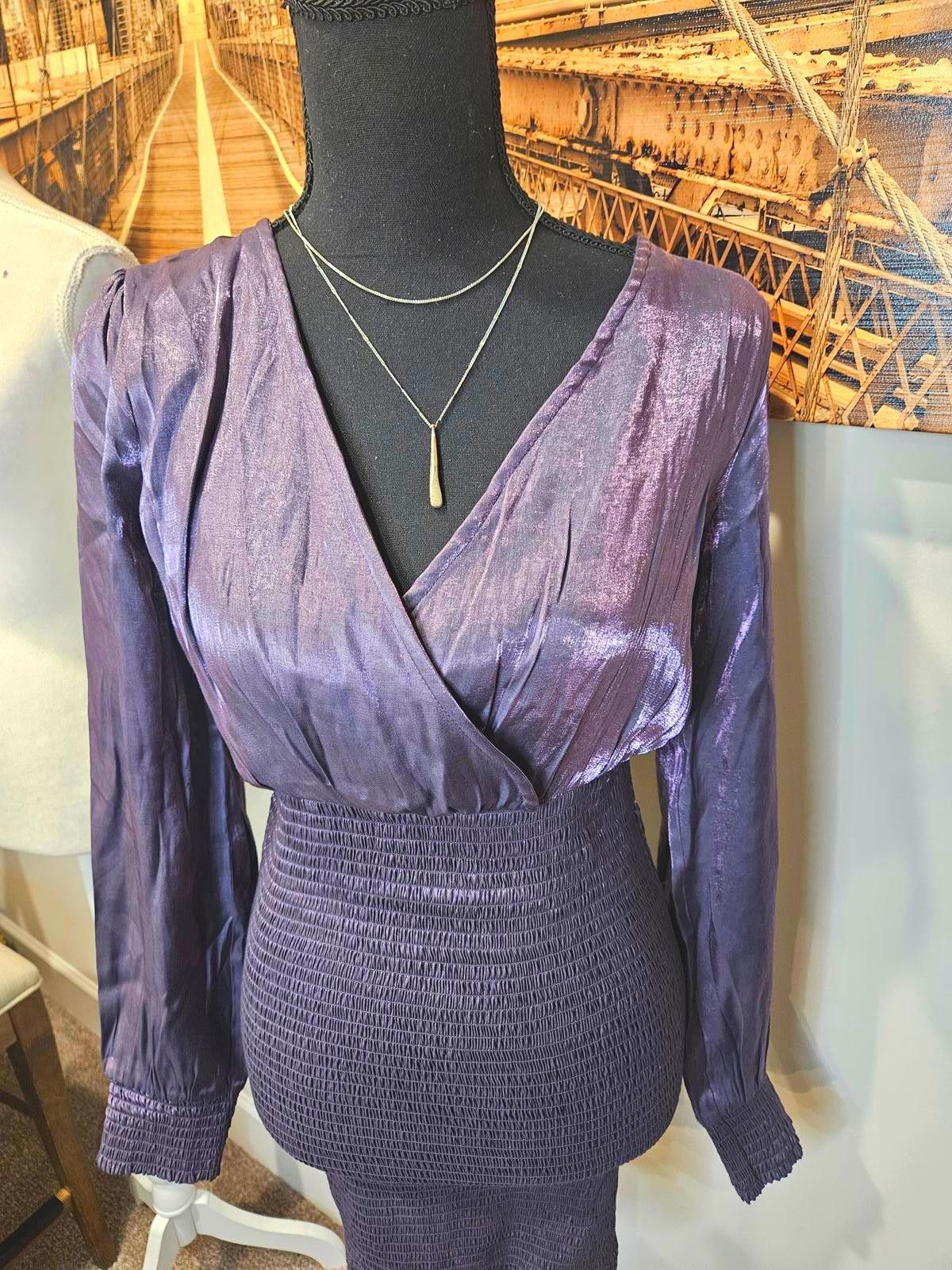 Designer Heart & Heels Elegant Purple Smocked Dress #H171 Size M / US 6-8 / IT 42-44 - 2 Thumbnail