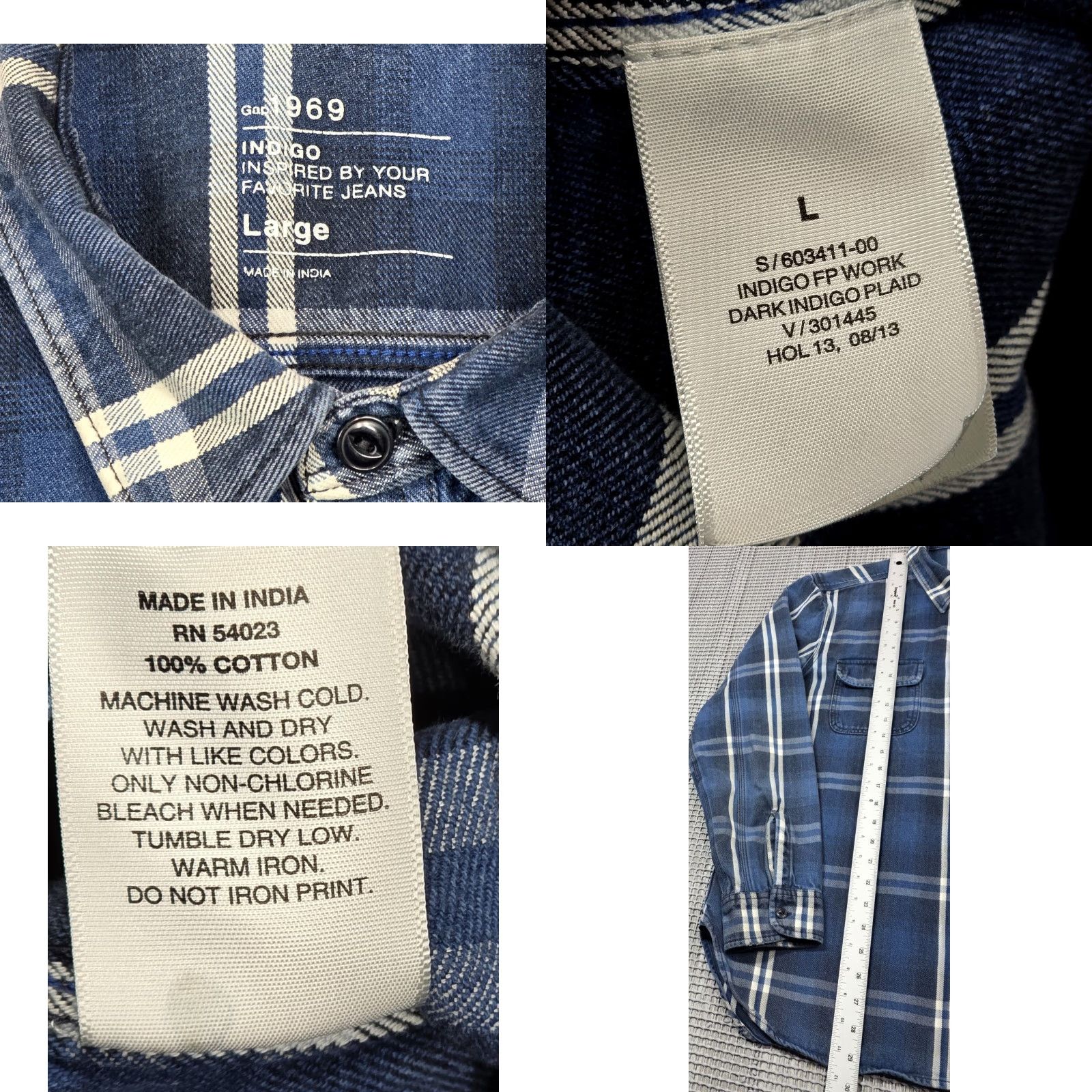 Gap Gap 1969 Denim Indigo WorkShirt Men L Plaid Blue Pockets Long Sleeve Button Up Size US L / EU 52-54 / 3 - 8 Thumbnail