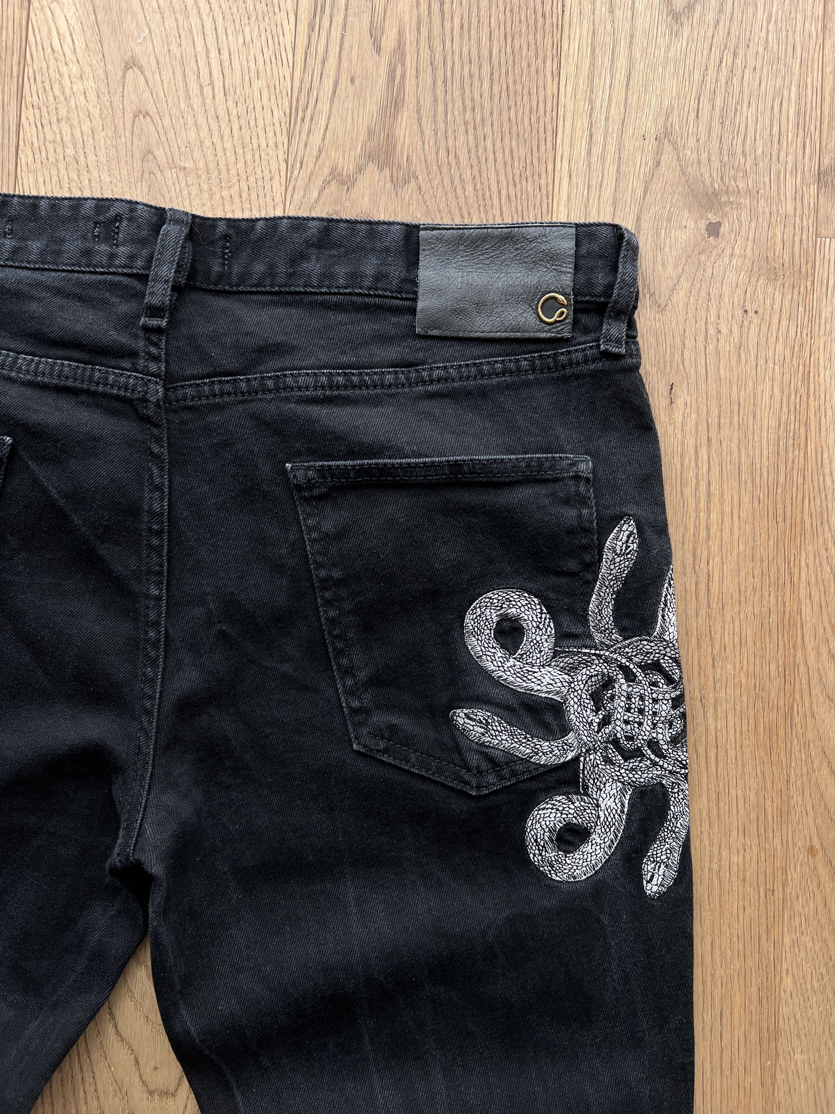 Just Cavalli Just Cavalli embroidery snake black denim jeans stretch rare Size US 33 - 11 Thumbnail