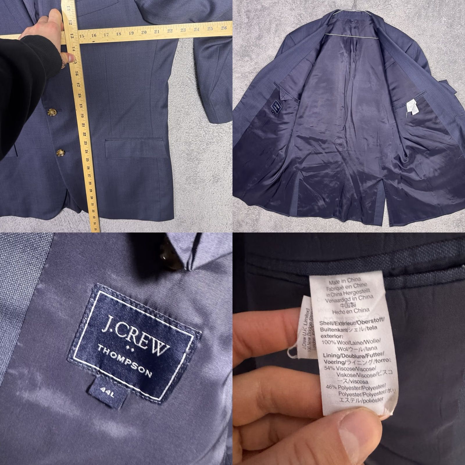 J.Crew J Crew Thompson Blazer Mens 44L Slim Sport Coat Blue Wool 100% Jacket Size 44R - 8 Thumbnail