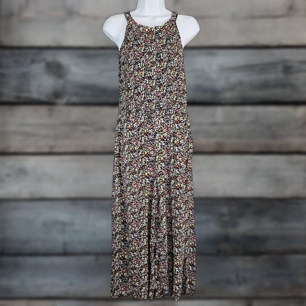 Loft LOFT Ann Taylor Womens Jumpsuit 10P Pink Yellow Floral Smocked Sleeveless Zip Viscose Multicolor Petites White Space Size 32" / US 10 / IT 46 - 1 Thumbnail