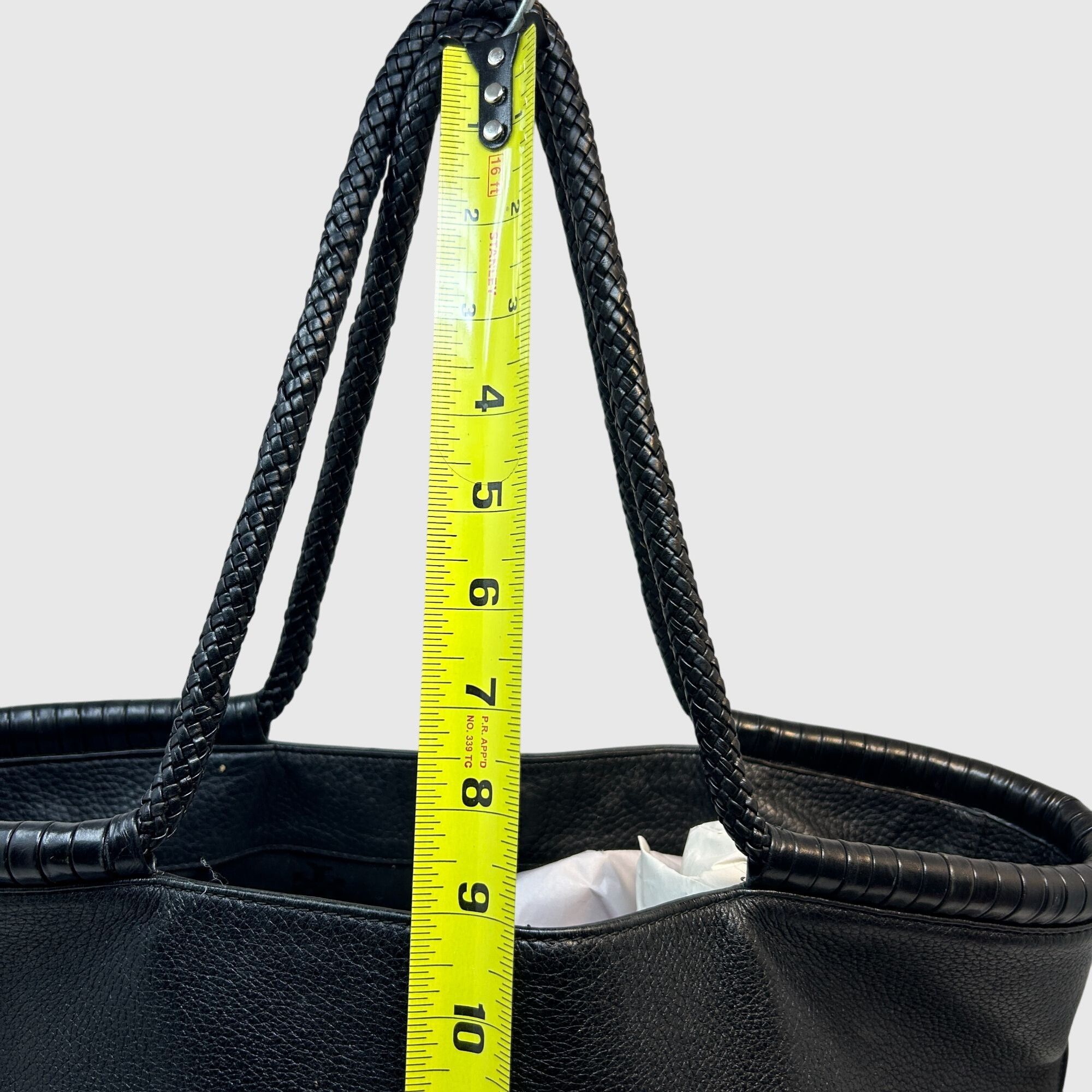 Tory Burch Tory Burch Black Pebbled Leather Tote Bag Braided Handle Size ONE SIZE - 6 Thumbnail