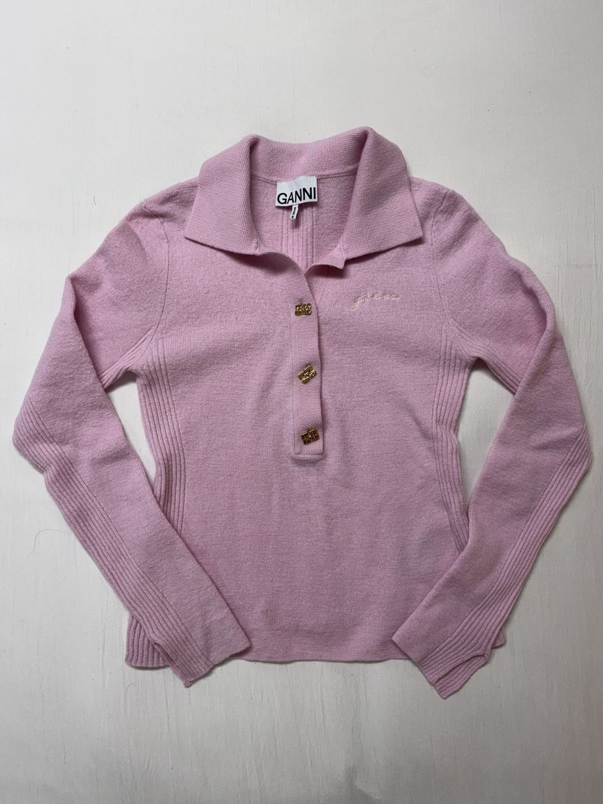 Ganni GANNI Pink Button Placket Polo Size M / US 6-8 / IT 42-44 - 2 Thumbnail
