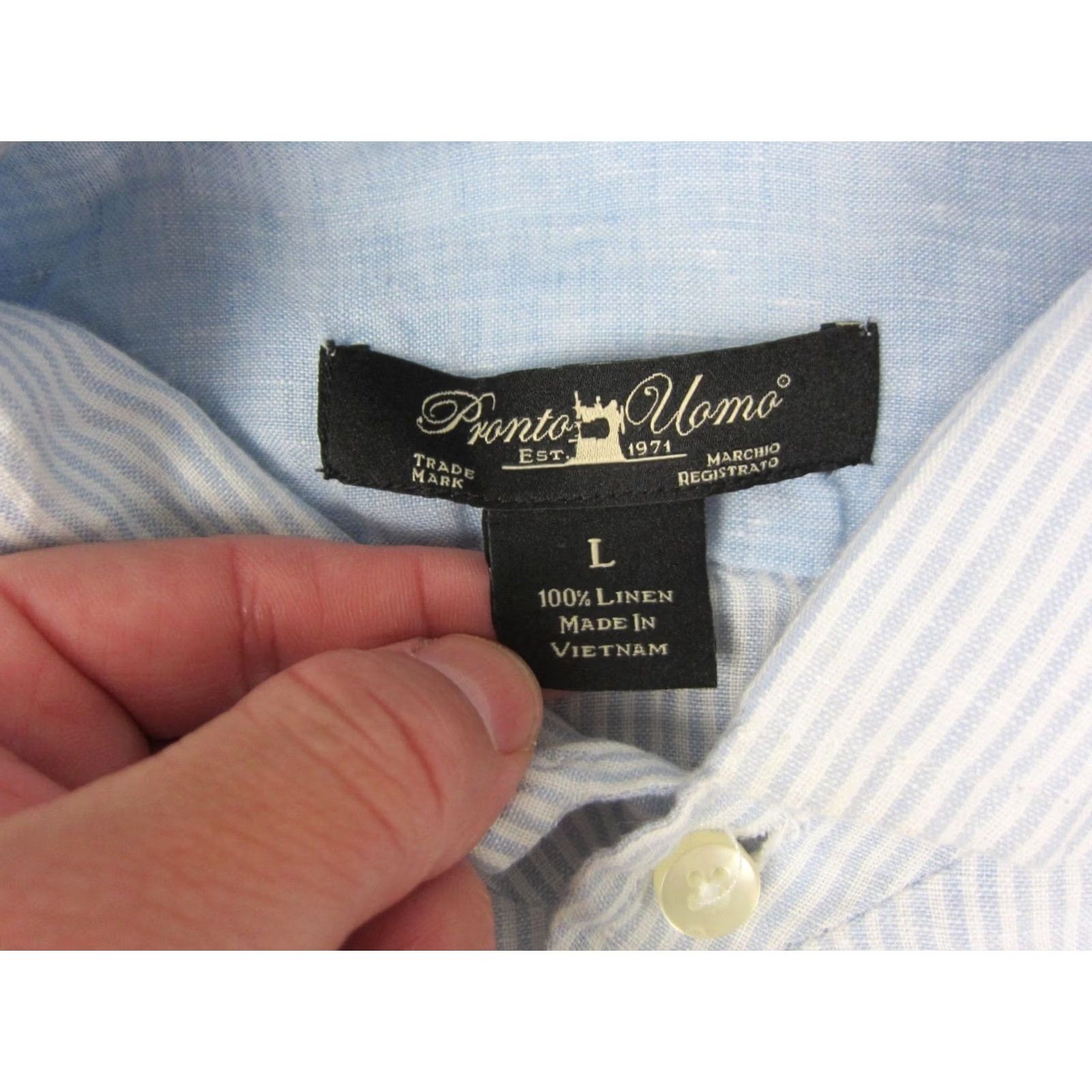 Pronto Uomo Pronto Uomo Shirt Mens Large Blue Linen Button-Up Striped Casual Size US L / EU 52-54 / 3 - 4 Thumbnail