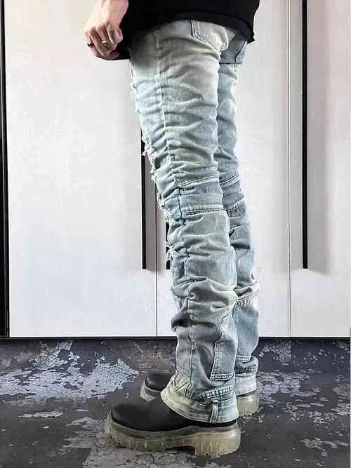 VIBE Vintage washed blue ripped pleated street hip hop jeans Size US 32 / EU 48 - 4 Thumbnail