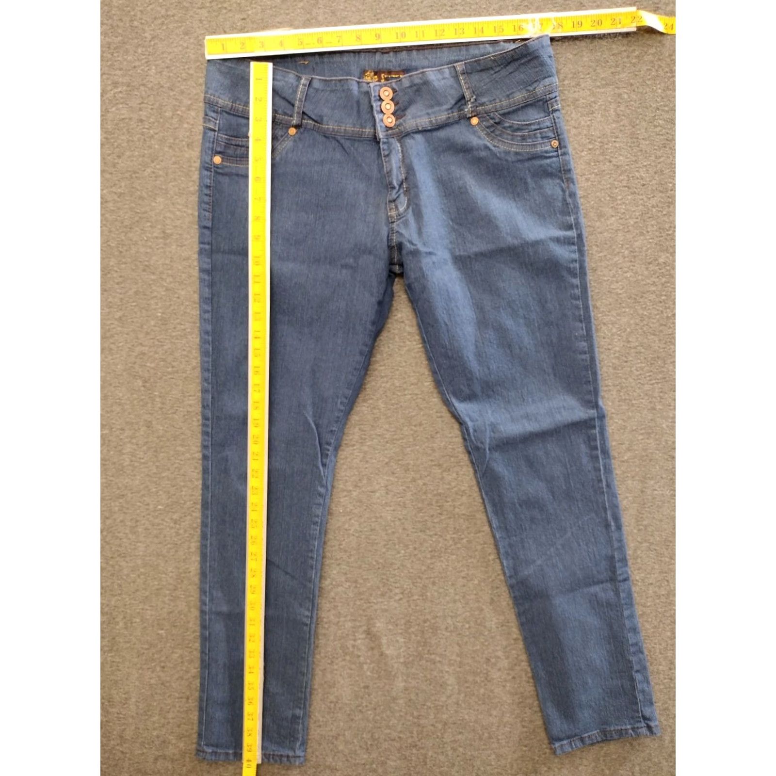 Vintage Unbranded Women's Skinny Jeans 21/22 Button Closure Denim Blue Slim Plus Size 30 Inseam City Pattern Stretch Medium Wash Jeans Trousers Size 42" / US 20 - 4 Thumbnail