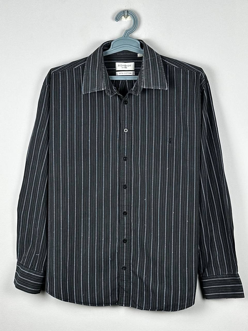 Yves Saint Laurent Vintage 90s Yves Saint Laurent Black Striped Shirt Size US XL / EU 56 / 4 - 1 Thumbnail