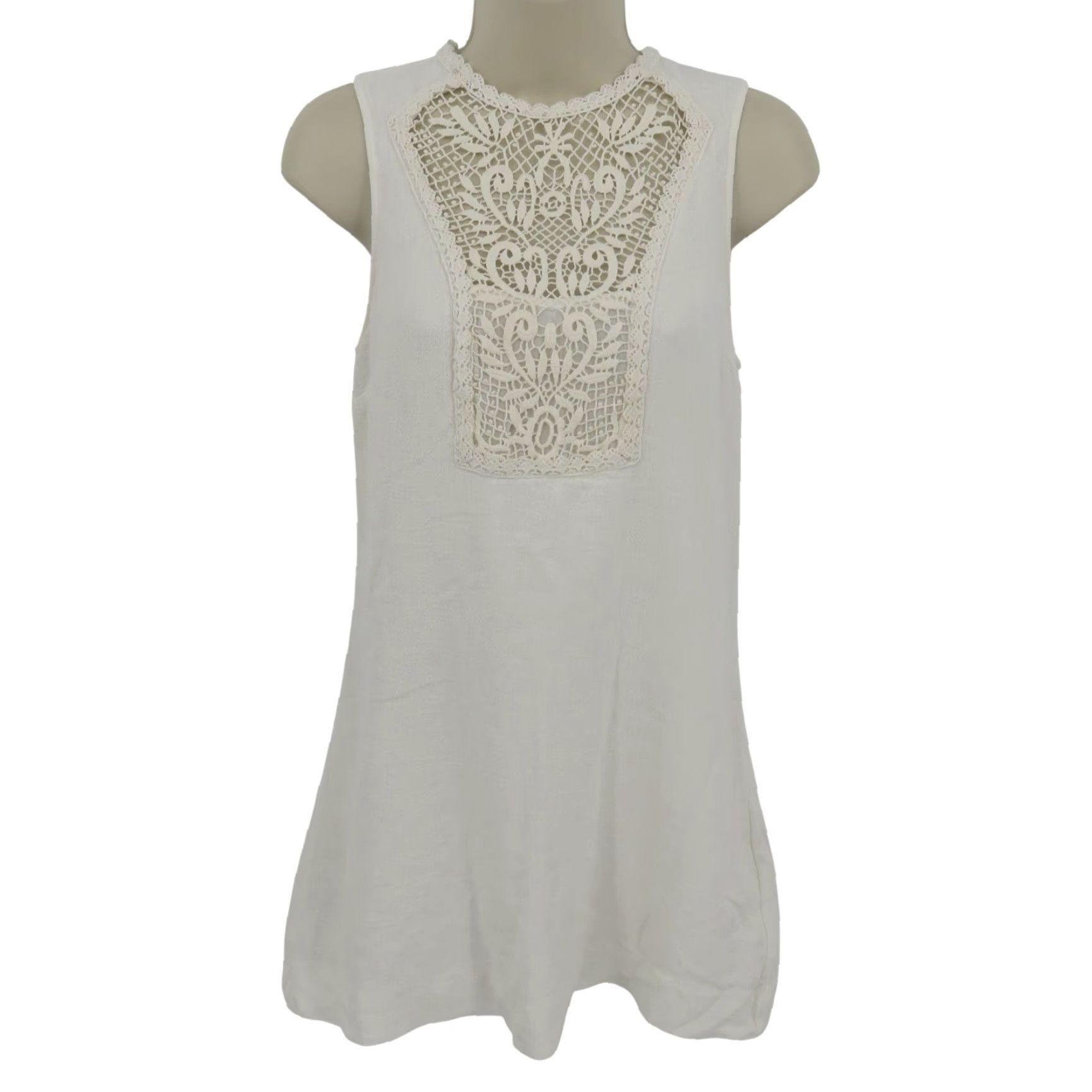 Free People Free People Women XS White Crochet Lace Button Sleeveless Mini Dress Size XS / US 0-2 / IT 36-38 - 2 Thumbnail