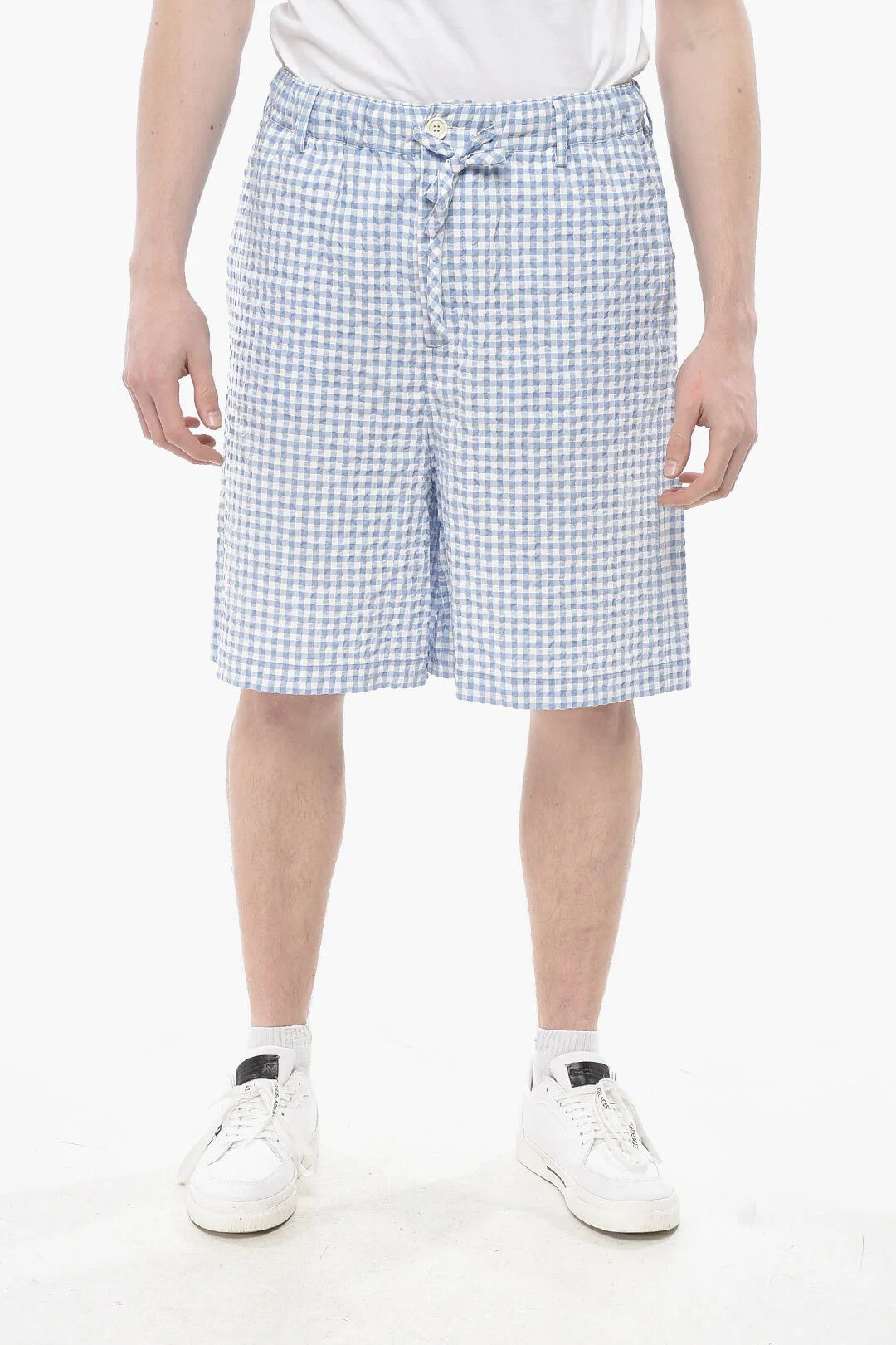 Marni og1mm0326 Seersucker Cotton Short in Light Blue Size US 34 / EU 50 - 1 Thumbnail