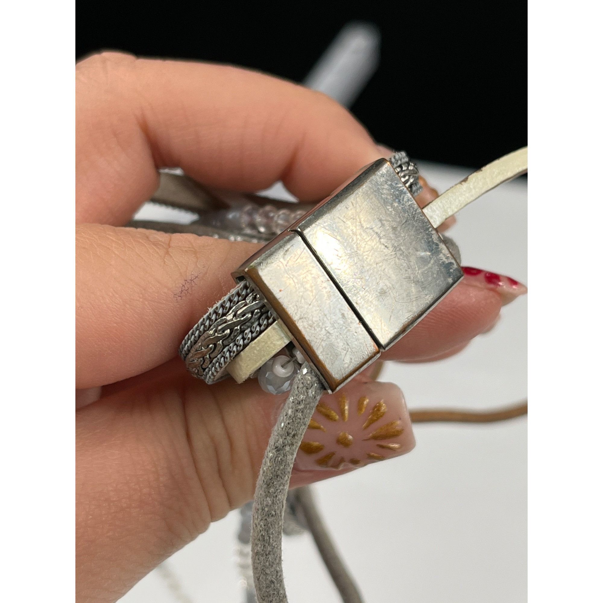 Vintage Multi Strand Necklace SKU 7857 With Large Hammered Silver Di Size ONE SIZE - 9 Thumbnail