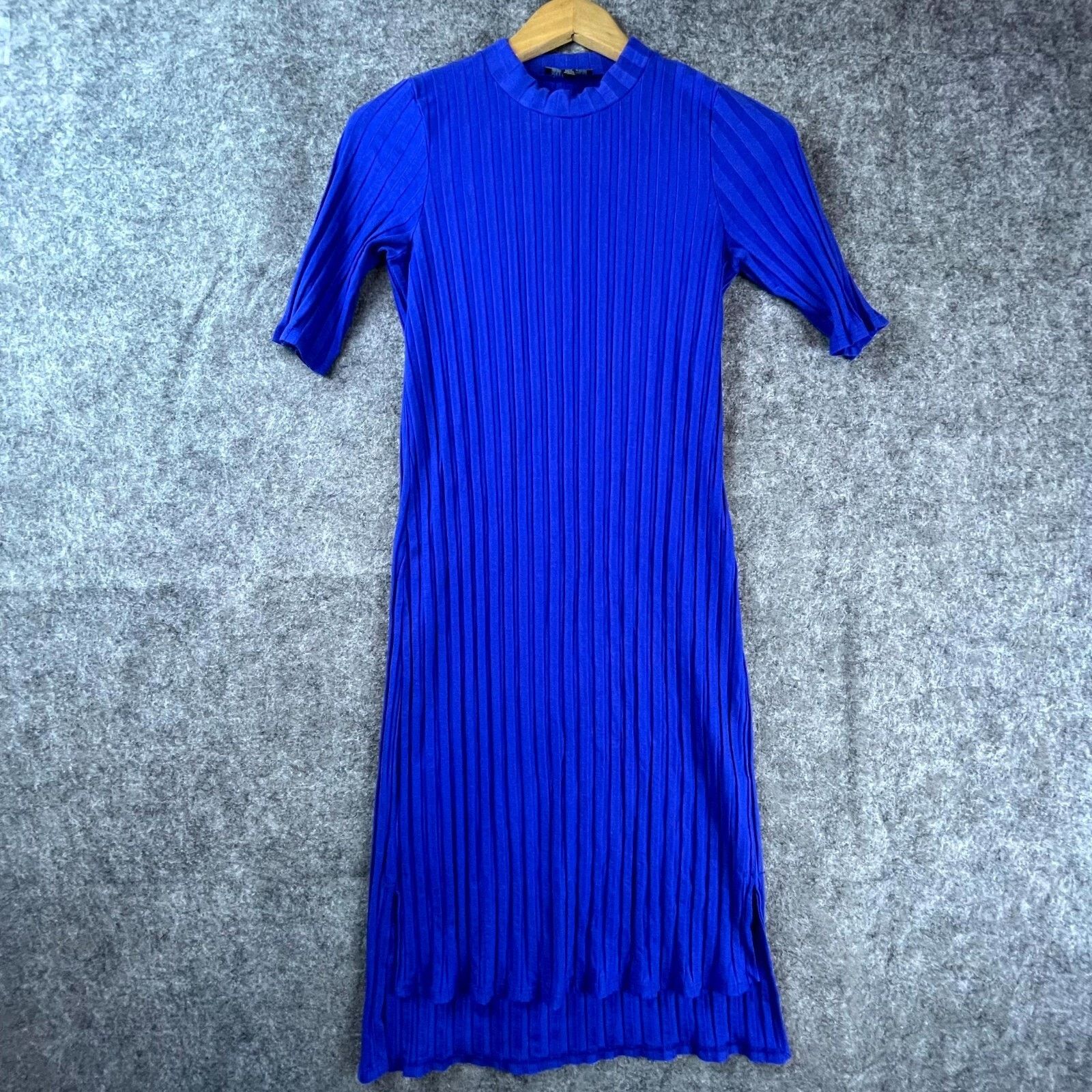 Eileen Fisher Sweater Dress Petite Small Blue Ribbed Stretch