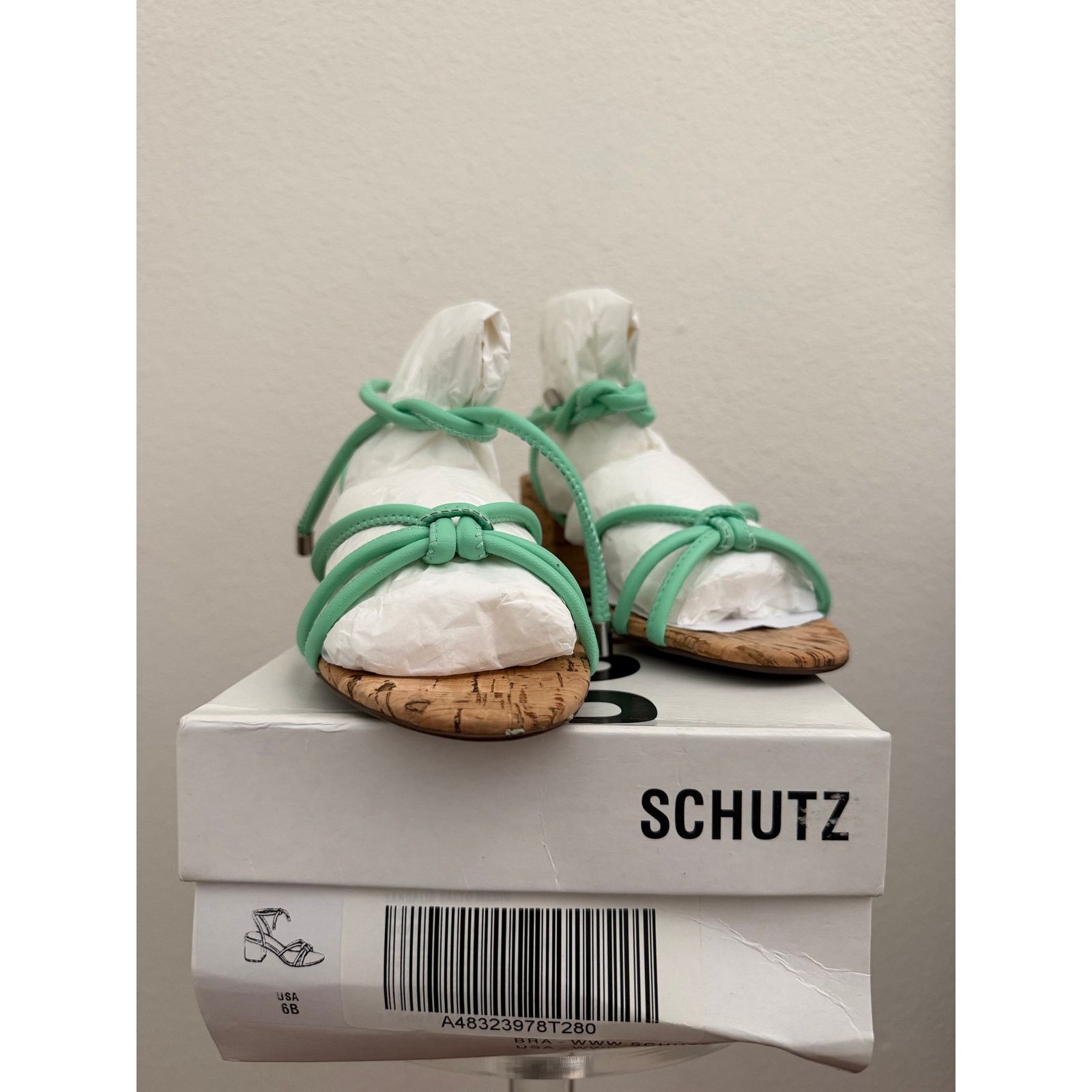 SCHUTZ Schutz Suzy leather & coral block heel sandals 6 deep mint Size US 6 / IT 36 - 2 Thumbnail