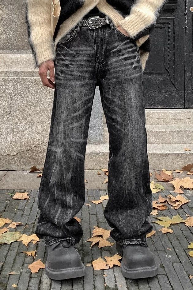 image of Vintage Avant Garde Washed Fade Flared Jeans Pants in Black, Men's (Size 30)