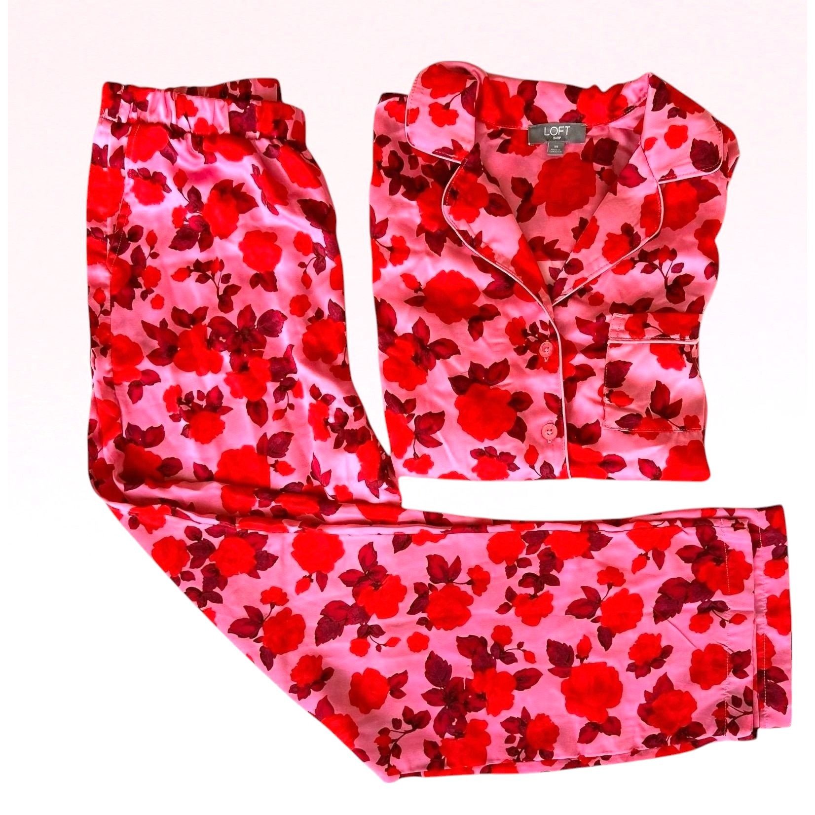 Loft Loft Sleep Pajama Set XS Extra Small Pink Red Floral Relax Size XS / US 0-2 / IT 36-38 - 3 Thumbnail