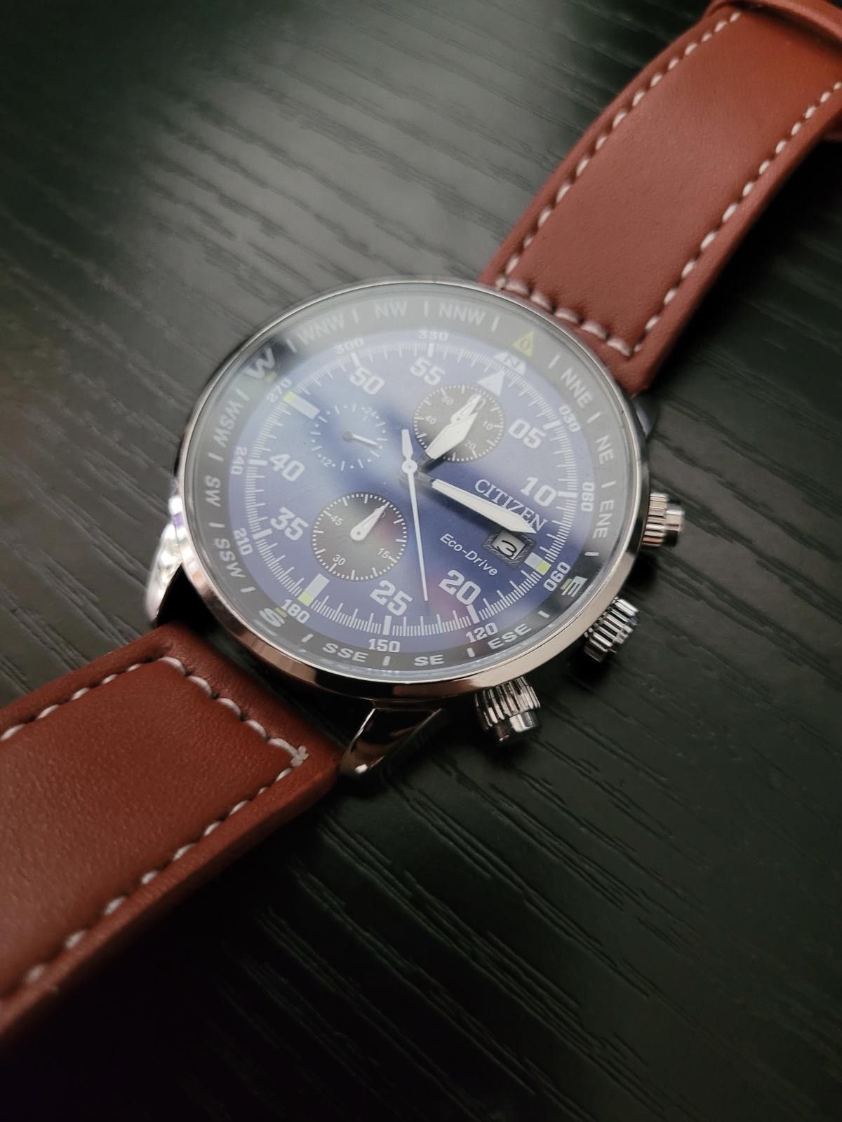 image of New Citizen Ca0695-17E Chronograph Men's Aviator Watch in Blue