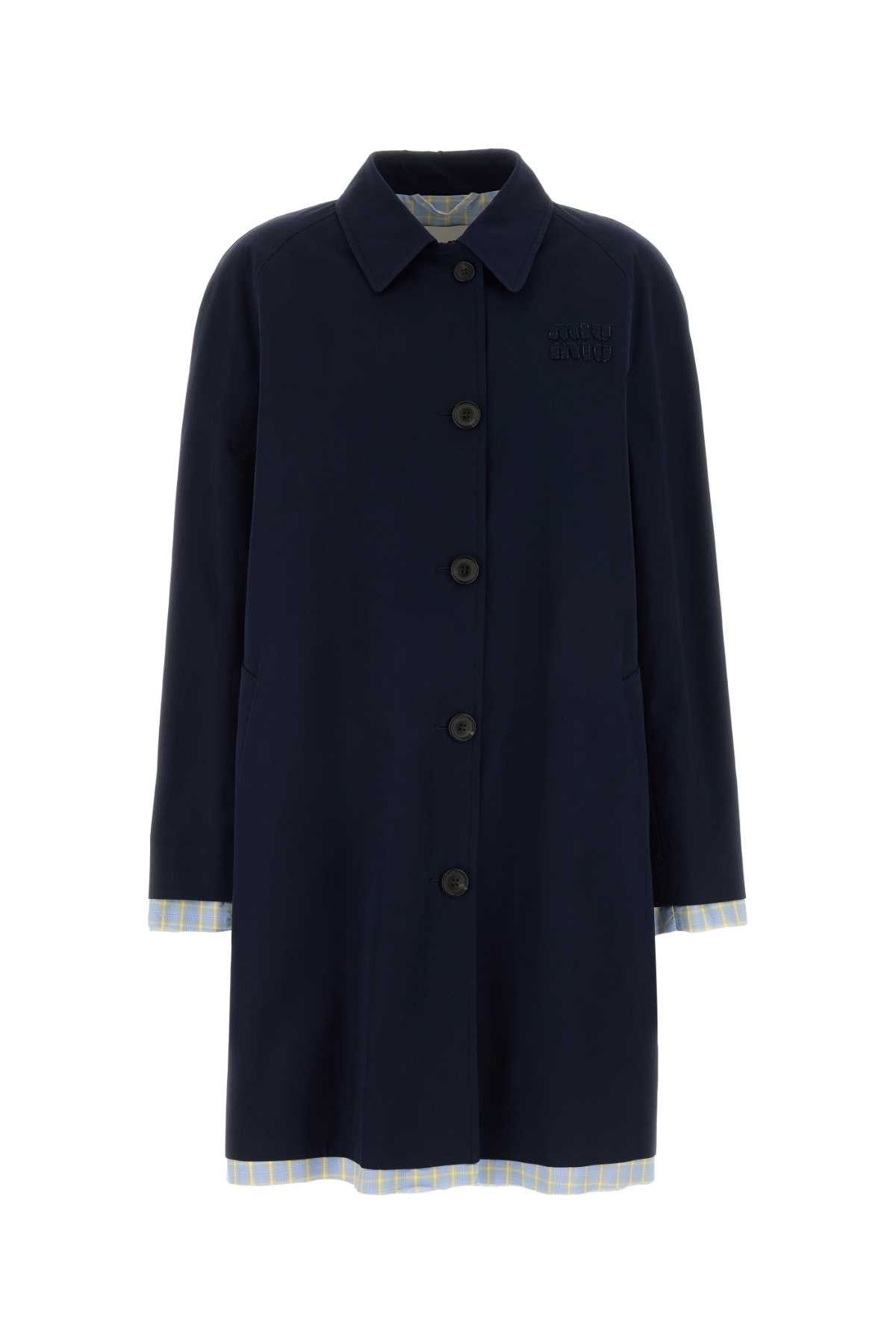 Miu Miu Dark Blue Poplin Trench Overcoat Size M / US 6-8 / IT 42-44 - 1 Thumbnail