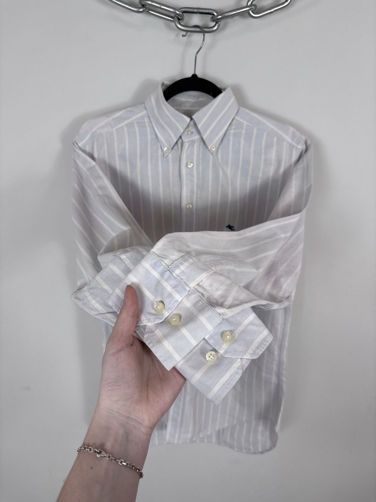 Etro Etro Milano Men’s White/Blue Striped Long Sleeve Shirt Size US L / EU 52-54 / 3 - 9 Thumbnail
