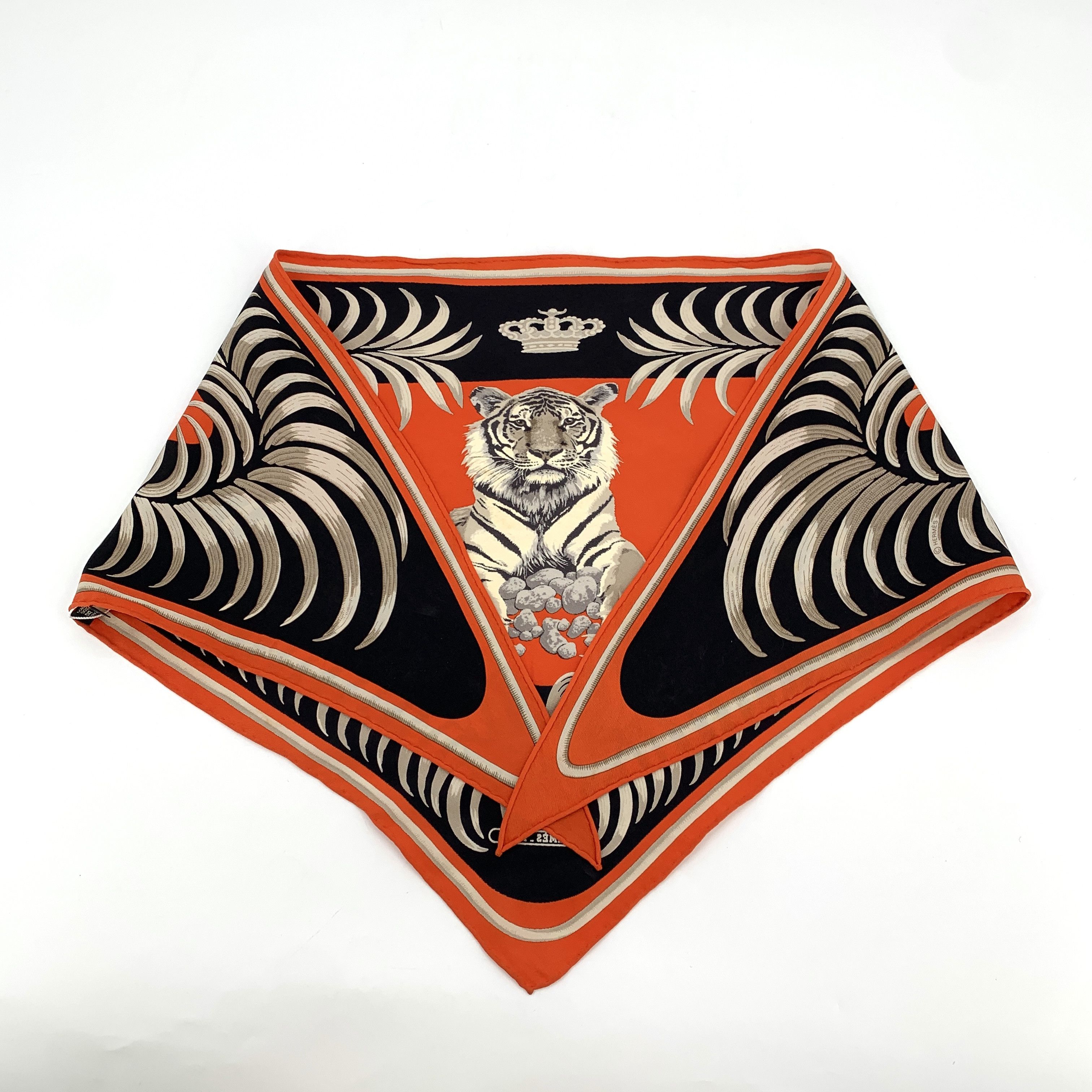 Hermes Hermès Colorblock Tiger & Palm Print Silk Scarf (111×43 cm) Size ONE SIZE - 7 Thumbnail