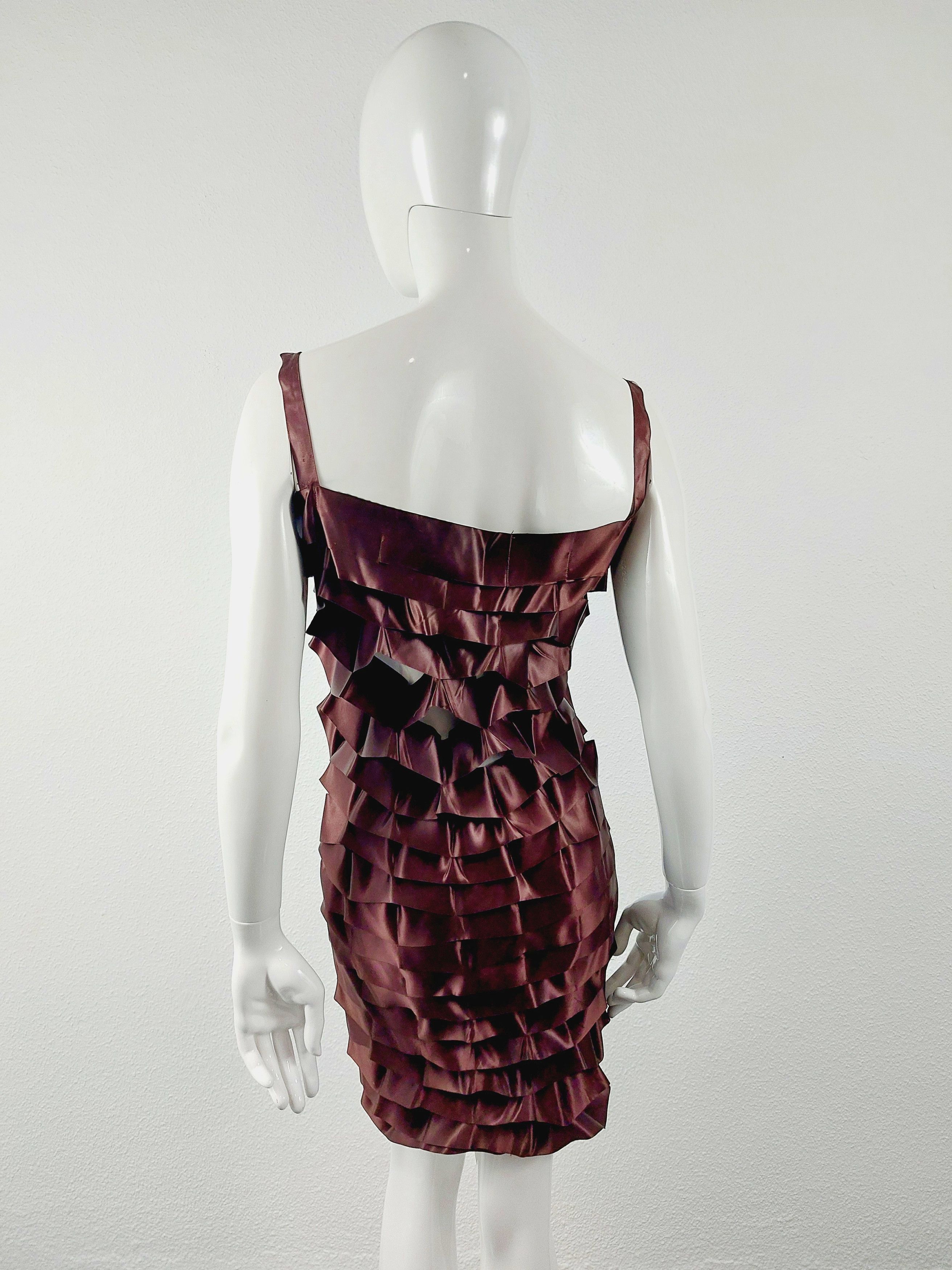 Issey Miyake Vintage Issey Miyake Bronze Satin Ribbon Cage Dress, 1990s Size XS / US 0-2 / IT 36-38 - 13 Thumbnail