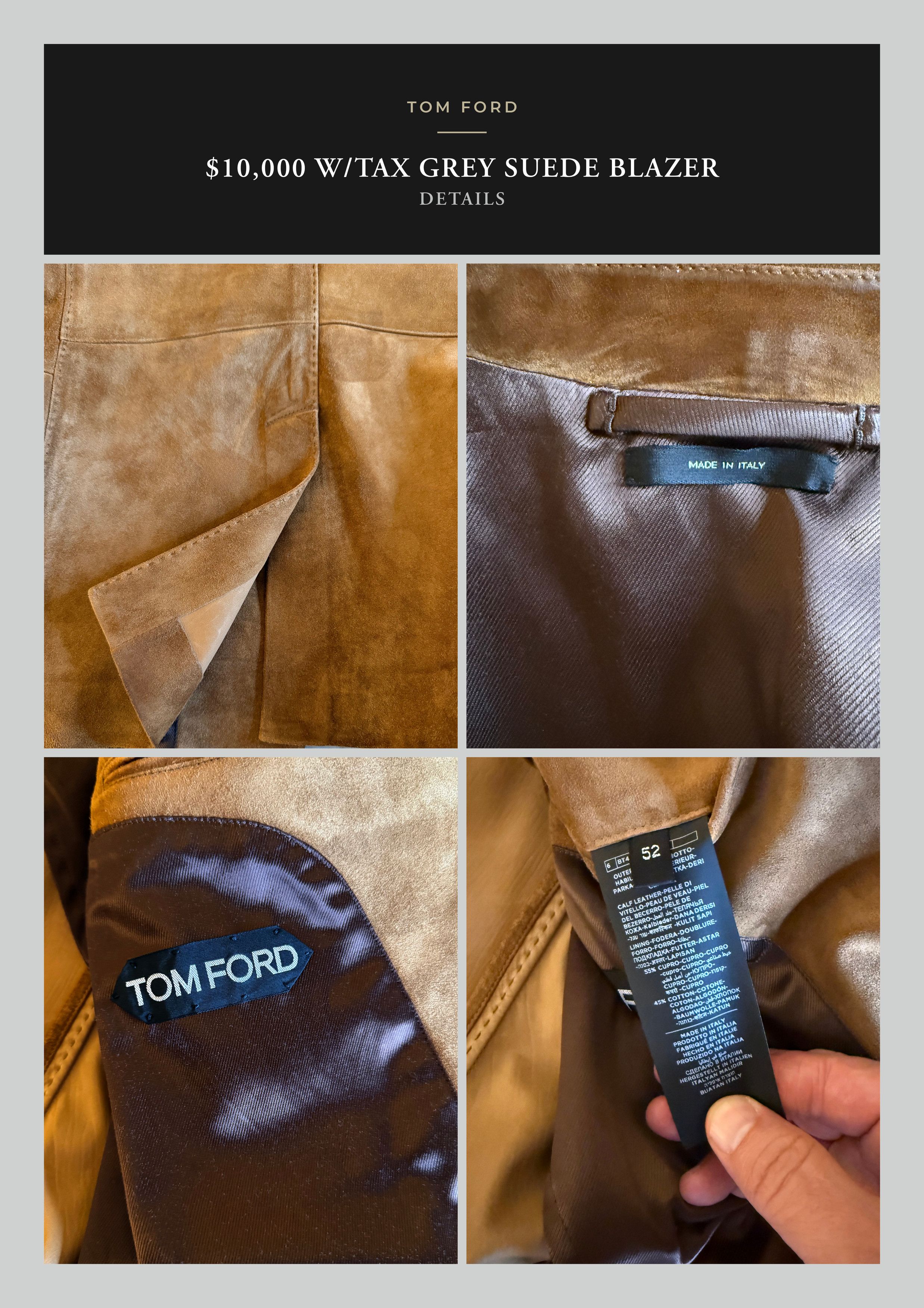 Tom Ford Ultimate Rare $10,700 w/tax TOM FORD Suede Blazer Size US L / EU 52-54 / 3 - 21 Thumbnail
