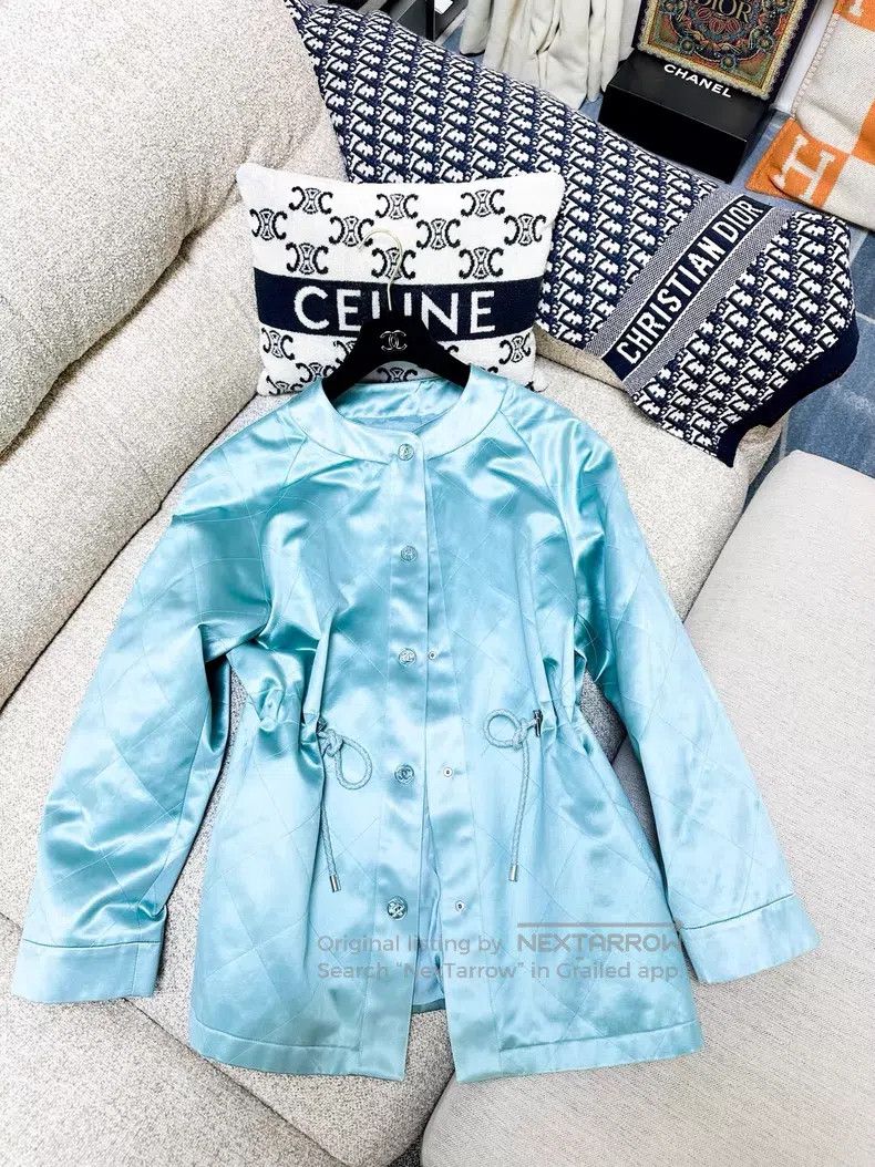 Chanel Chanel Lake blue silk satin diamond plaid drawstring long- Size XS / US 0-2 / IT 36-38 - 2 Thumbnail