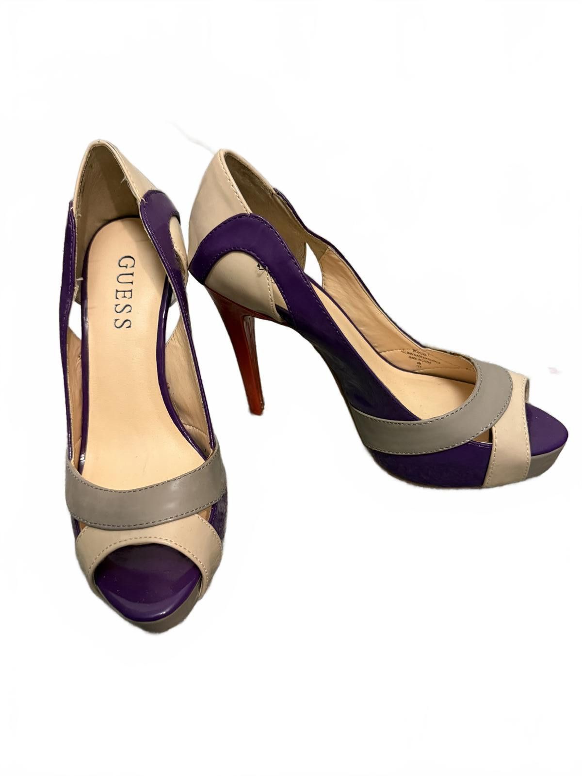 Guess Guess Women's Purple and Beige High Heel Peep Toe Pumps Sz 6 Size US 6 / IT 36 - 3 Thumbnail