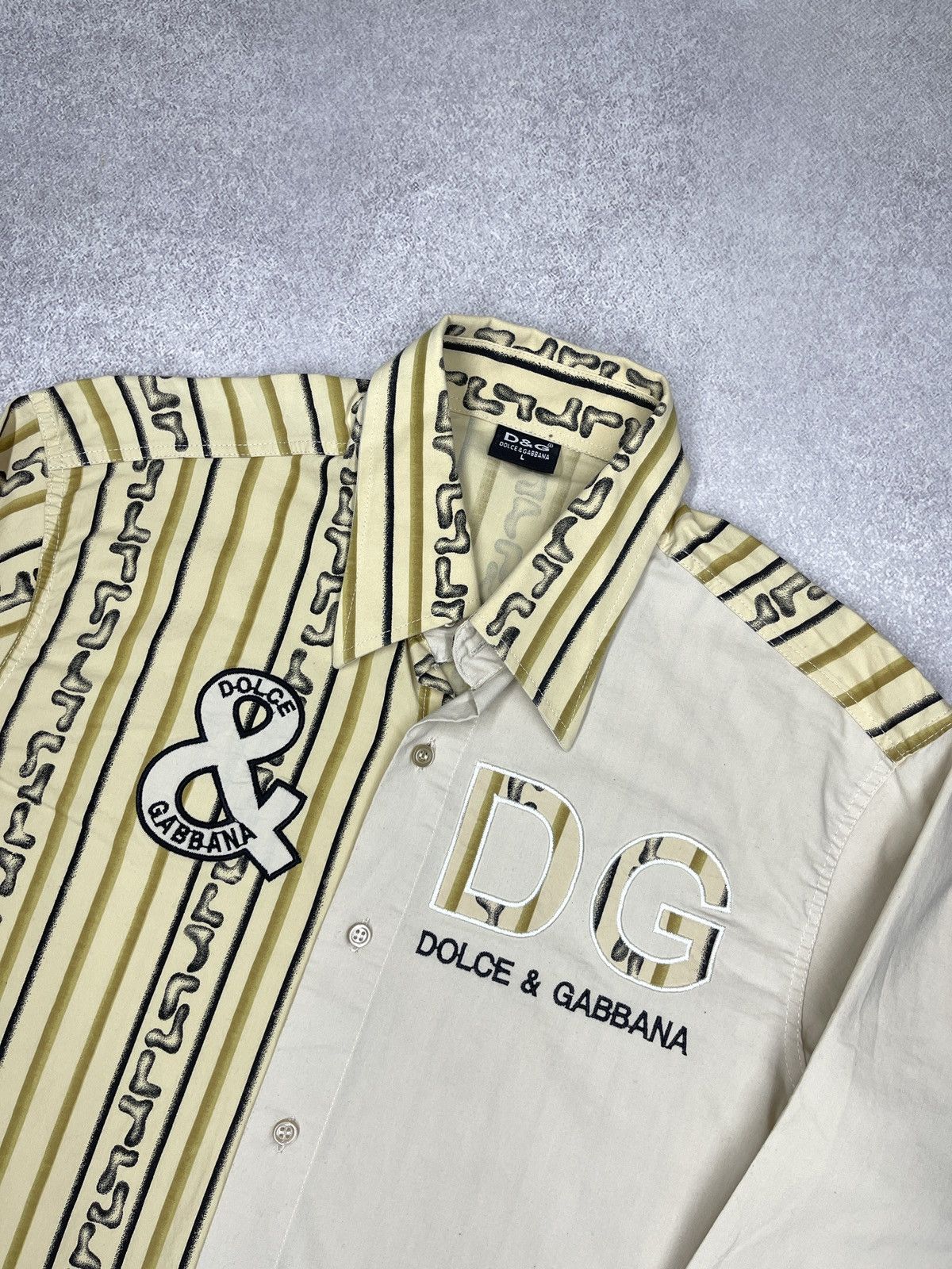 Dolce & Gabbana Vintage Dolce & Gabbana Logo Pattern Stripe Patch Shirt Size US M / EU 48-50 / 2 - 3 Thumbnail