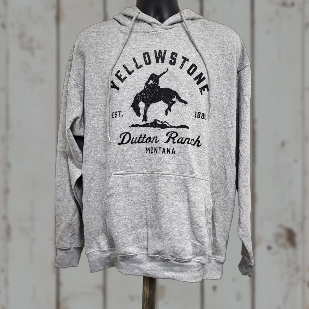 Vintage Yellowstone Dutton Ranch Men's XLARGE Light Gray Montana Hoodie Sweatshirt Size US XL / EU 56 / 4 - 1 Thumbnail