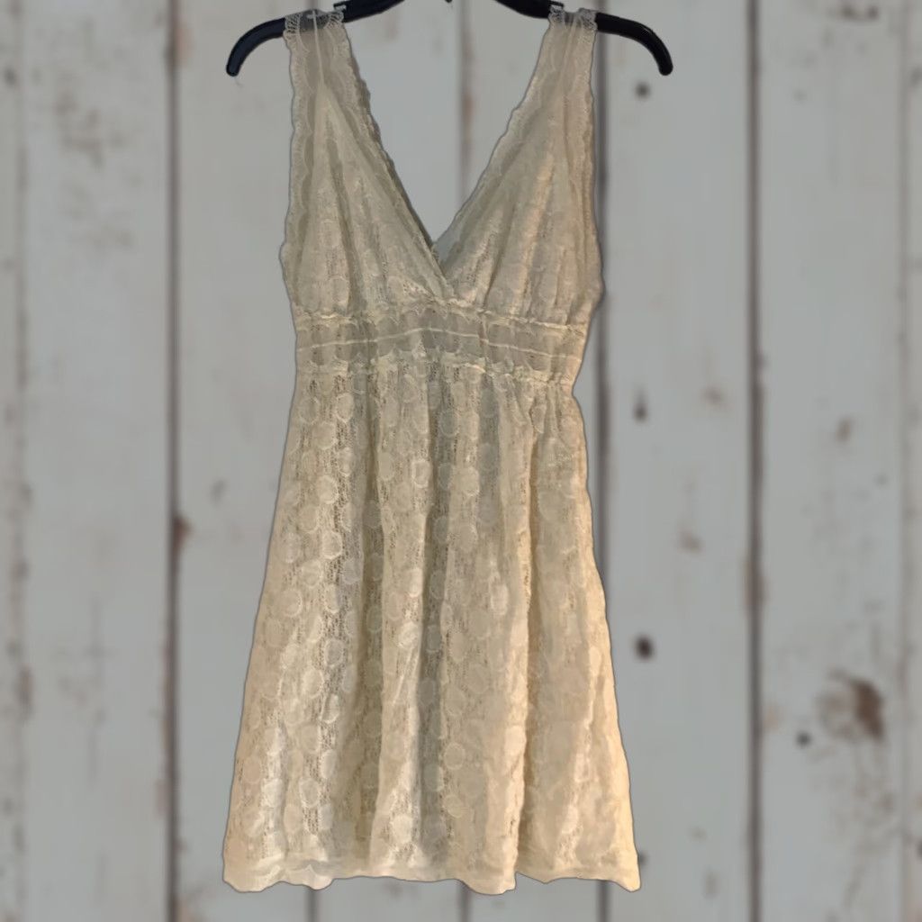 Vintage Pinky Lace Dress Women's Size M V-Neck Sleeveless Above Knee Ivory Lightweight Summer Cocktail Size M / US 6-8 / IT 42-44 - 1 Thumbnail