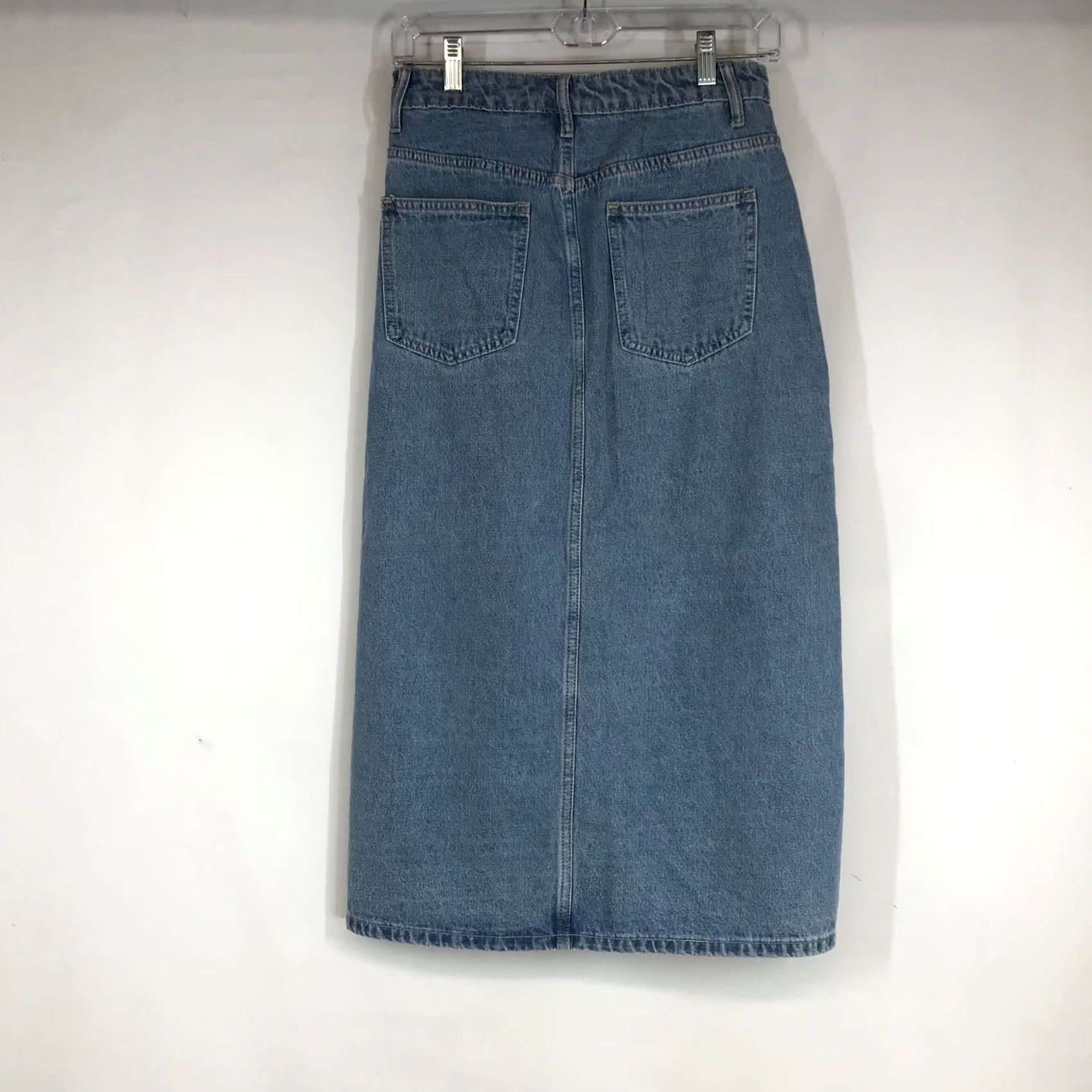 Shein SHEIN Denim Maxi Skirt Blue High Rise Straight Petite Small Wash Womens Skirt 90s Style Pockets Zip Front Button All Seasons Size 24" / US 00 / IT 34 - 4 Thumbnail