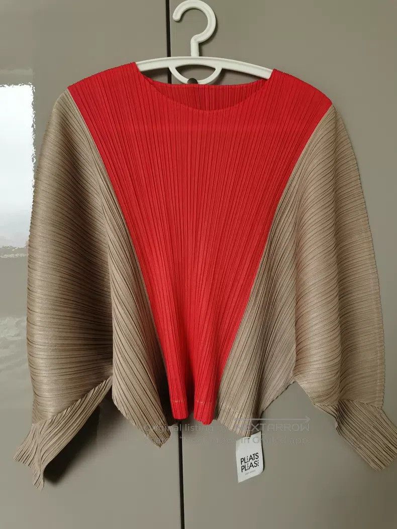 Issey Miyake Issey Miyake Red & Golden Brown Color-Blocked Batwing Slee Size L / US 10 / IT 46 - 1 Thumbnail