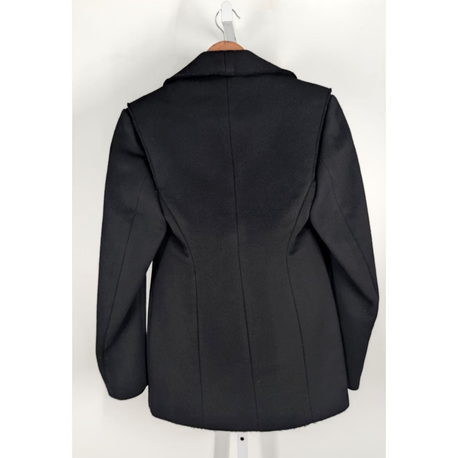Calvin Klein VINTAGE Calvin Klein Collection Jacket Women Wool Fleece Black Mid-Length 34" 6 Small Details: Raw Hem, Snap Closure Size M / US 6-8 / IT 42-44 - 4 Thumbnail