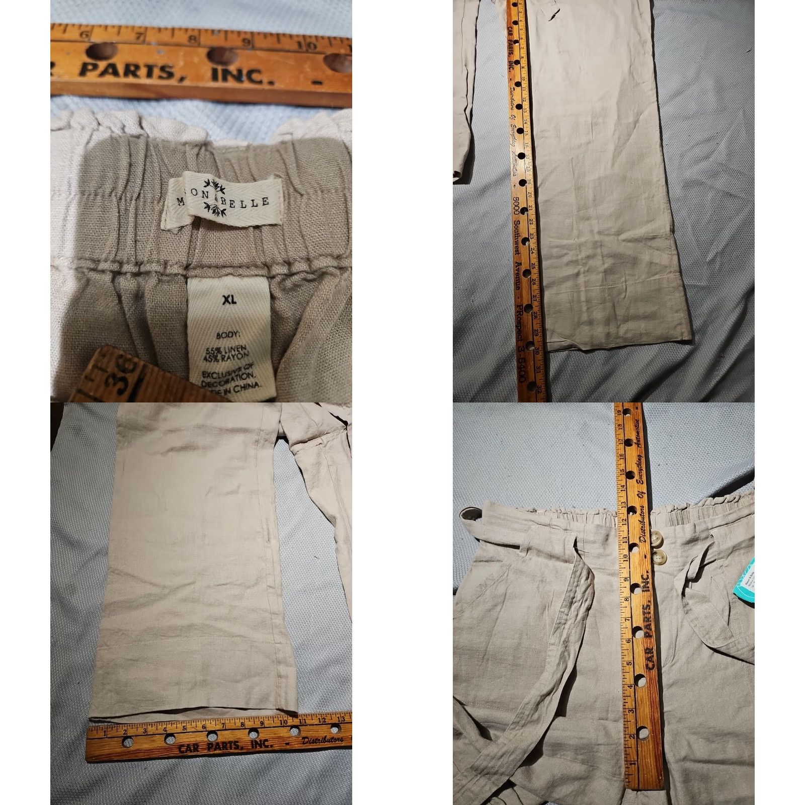 Vintage NWT Stitch Fix Pants Women XL Beige Tan Linen Blend Melanie Utility Wide Leg Size 40" / US 18 - 8 Thumbnail